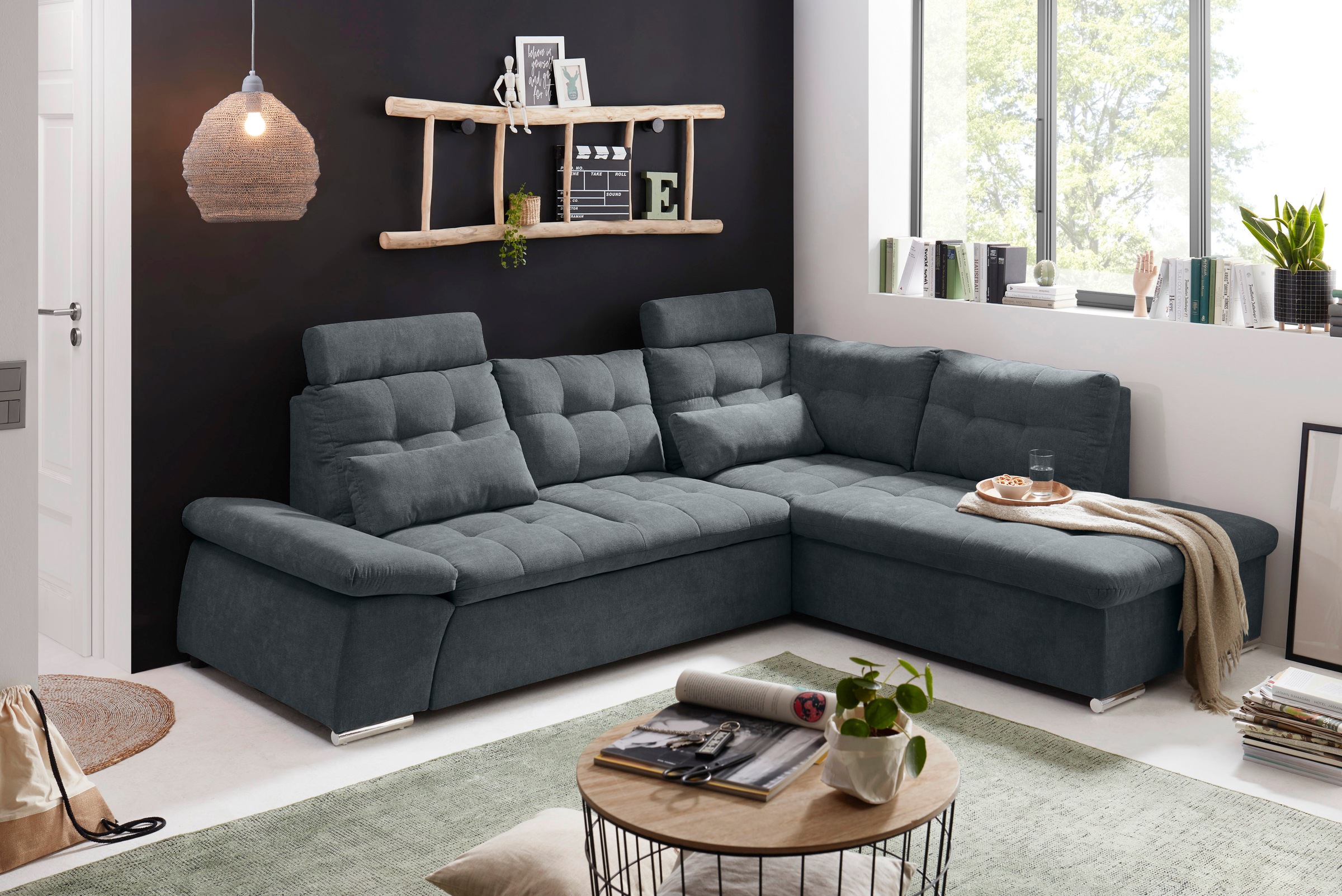 ED EXCITING DESIGN Ecksofa »Nalo L-Form« mit Bettfunktion, Armteilverstellung, Kopfstützen & 2 Nierenkissen