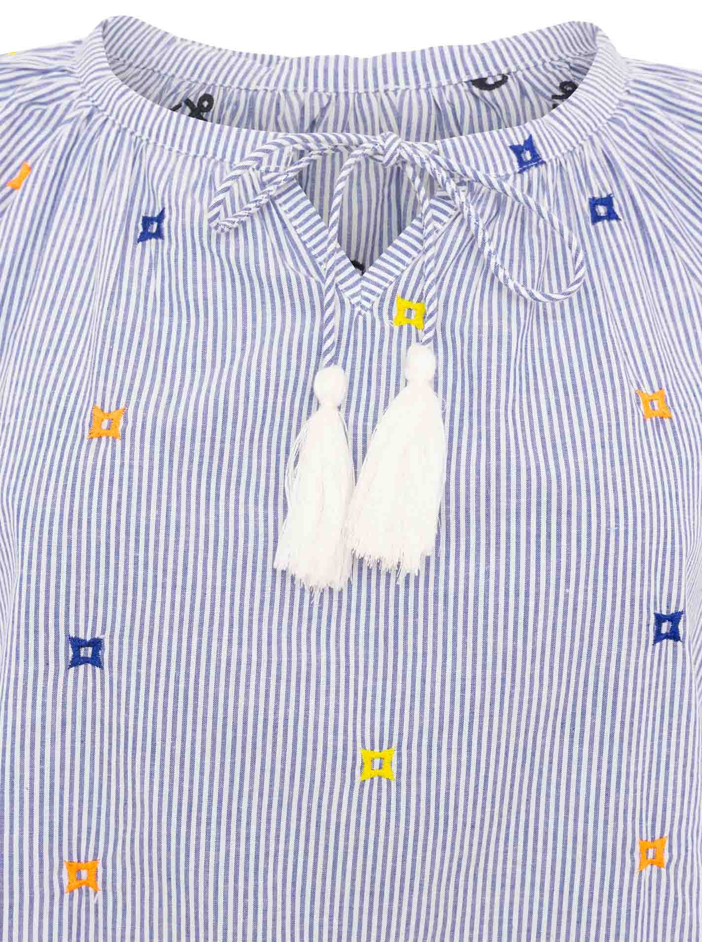 Zwillingsherz Kurzarmbluse »"Stripe & Stitch"« Kurzarm, mit Stickerei, Tunnelzug und Tasseln