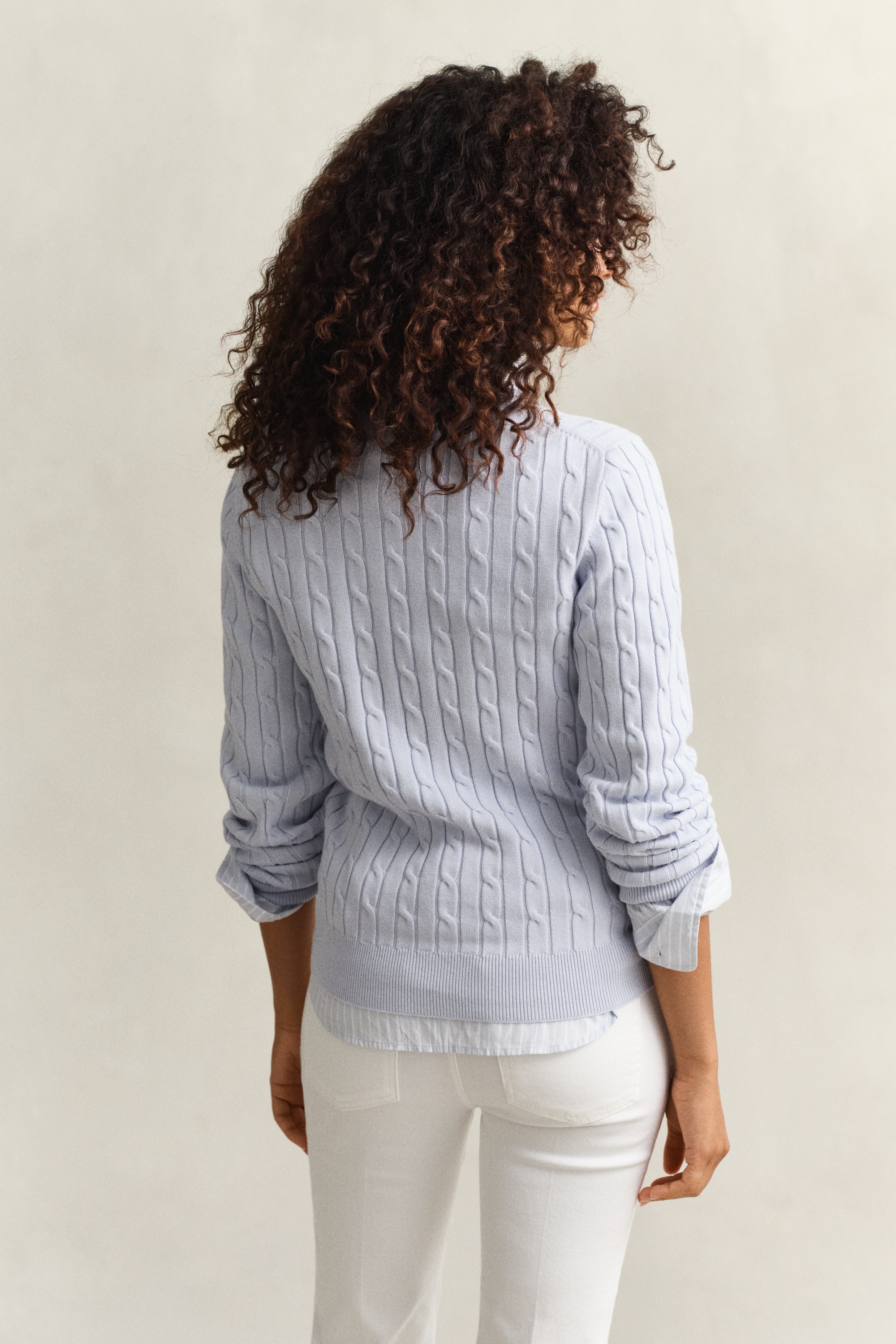 Gant Pull en tricot »STRETCH COTTON CABLE C-NECK« avec broderie du logo sur la poitrine