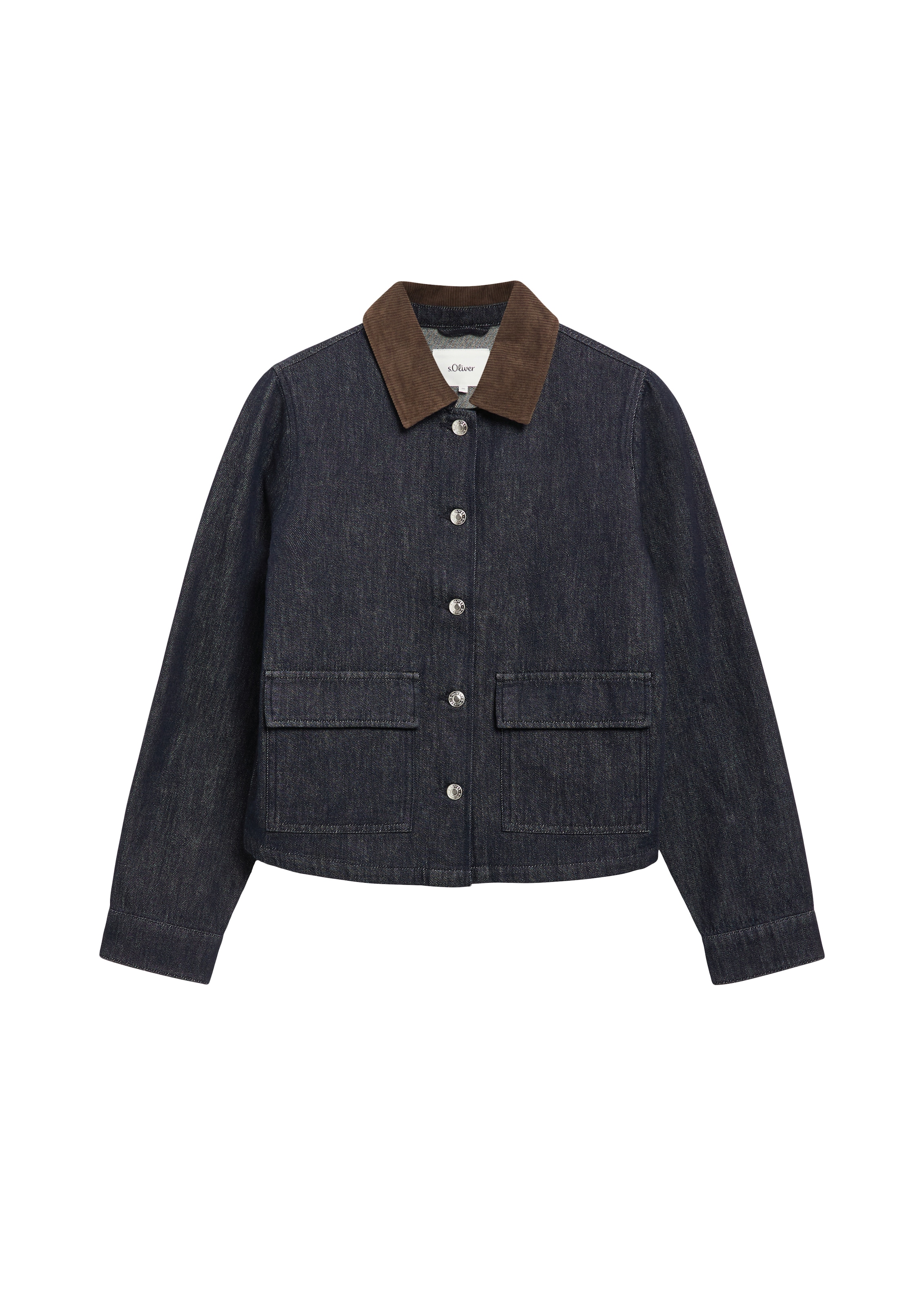 s.Oliver Jeansjacke ohne Kapuze mit Cord-Kragen und Knopfleiste