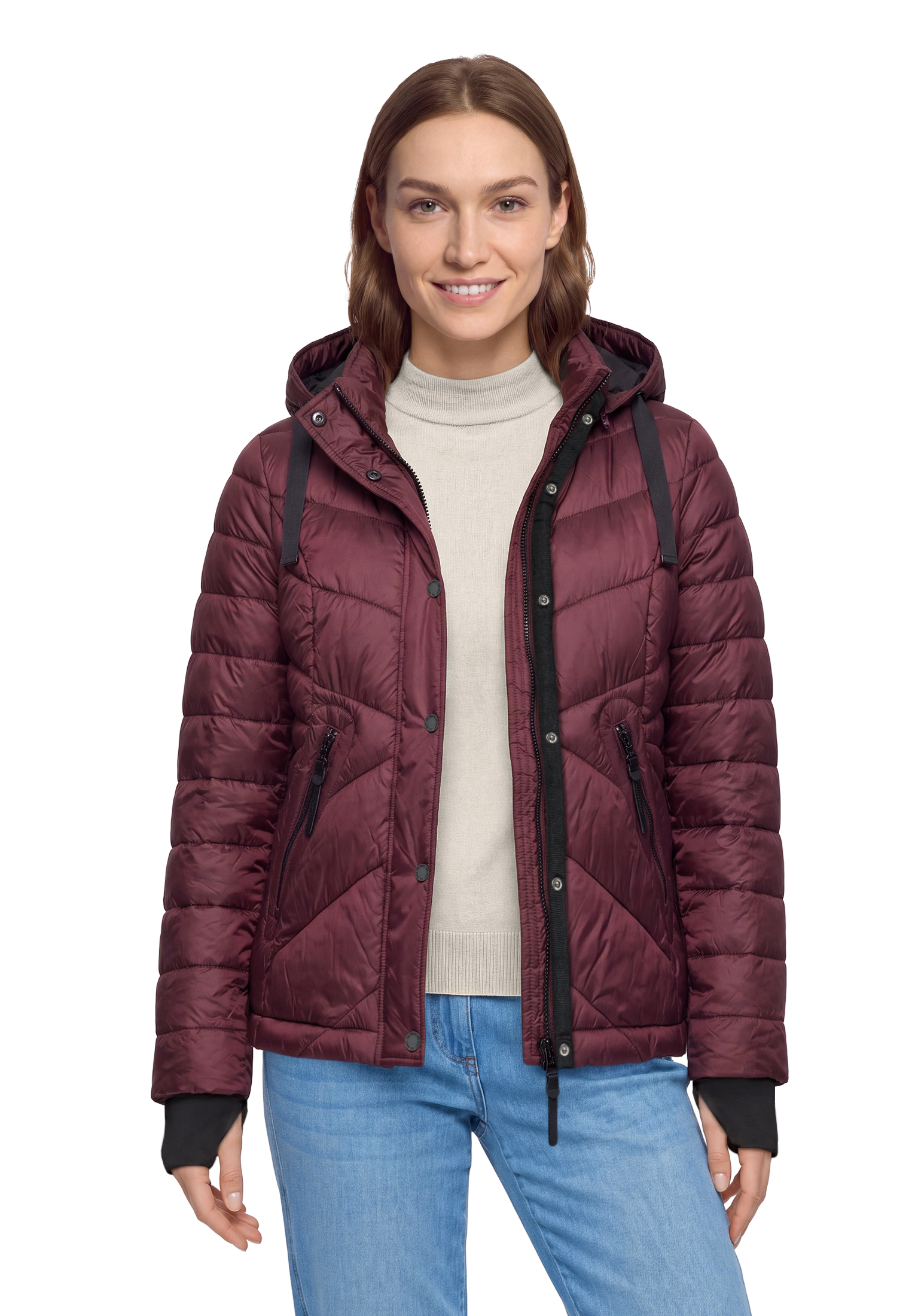 Gil Bret Steppjacke mit Kapuze mit abnehmbarer Kapuze und verdecktem Reissverschluss