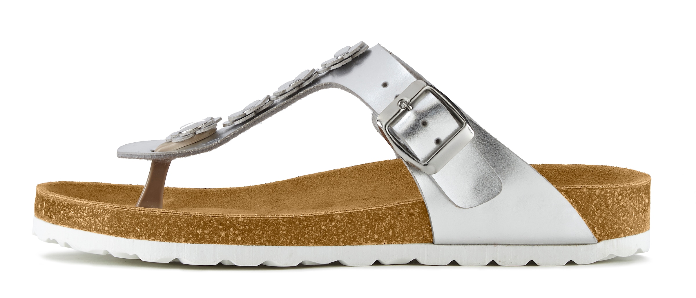 LASCANA Séparateur d'orteils »Sandale, Pantolette, offener Schuh, Sommerschuh,«  glänzende metallische Optik, Textil-Innenmaterial, aus Lederimitat