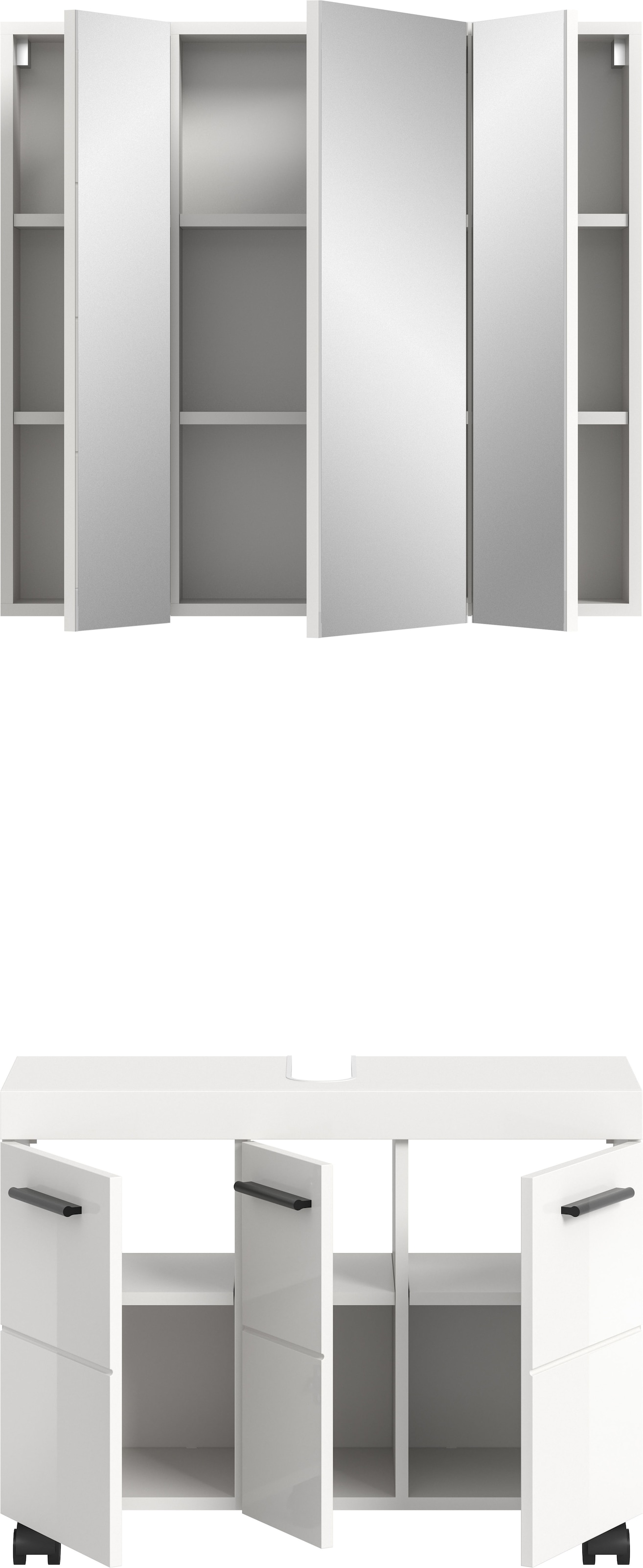 welltime Ensemble de meubles de salle de bain »AVON, Breite 82 cm, 2-teilige moderne Badkombination, auf Rollen« bestehend aus: Waschbeckenunterschrank & Spiegelschrank, 2 cuis tlg.