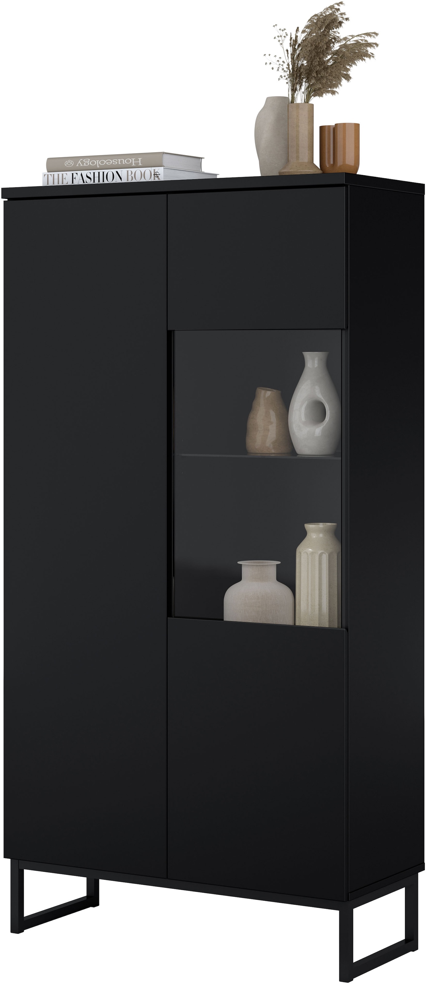 GOODproduct Vitrines »Modo II, Breite 80 cm, moderner griffloser Vitrineschrank« vitrine avec beaucoup d’espace de rangement, étagères réglables, porte en verre, patins en métal