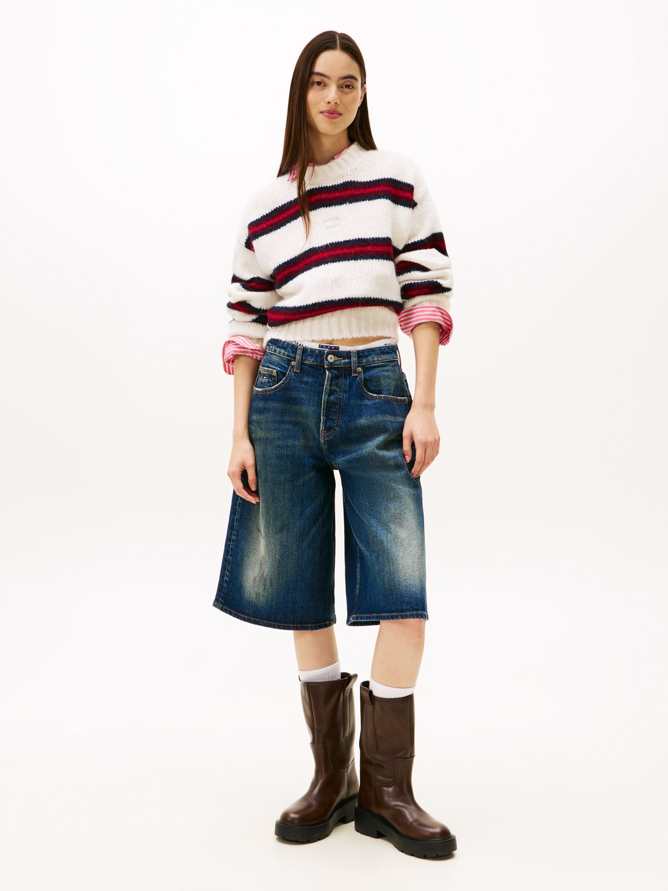 Tommy Jeans Rundhalspullover »TJW BADGE STRIPE FLUFFY SWEATER« mit Alpaka