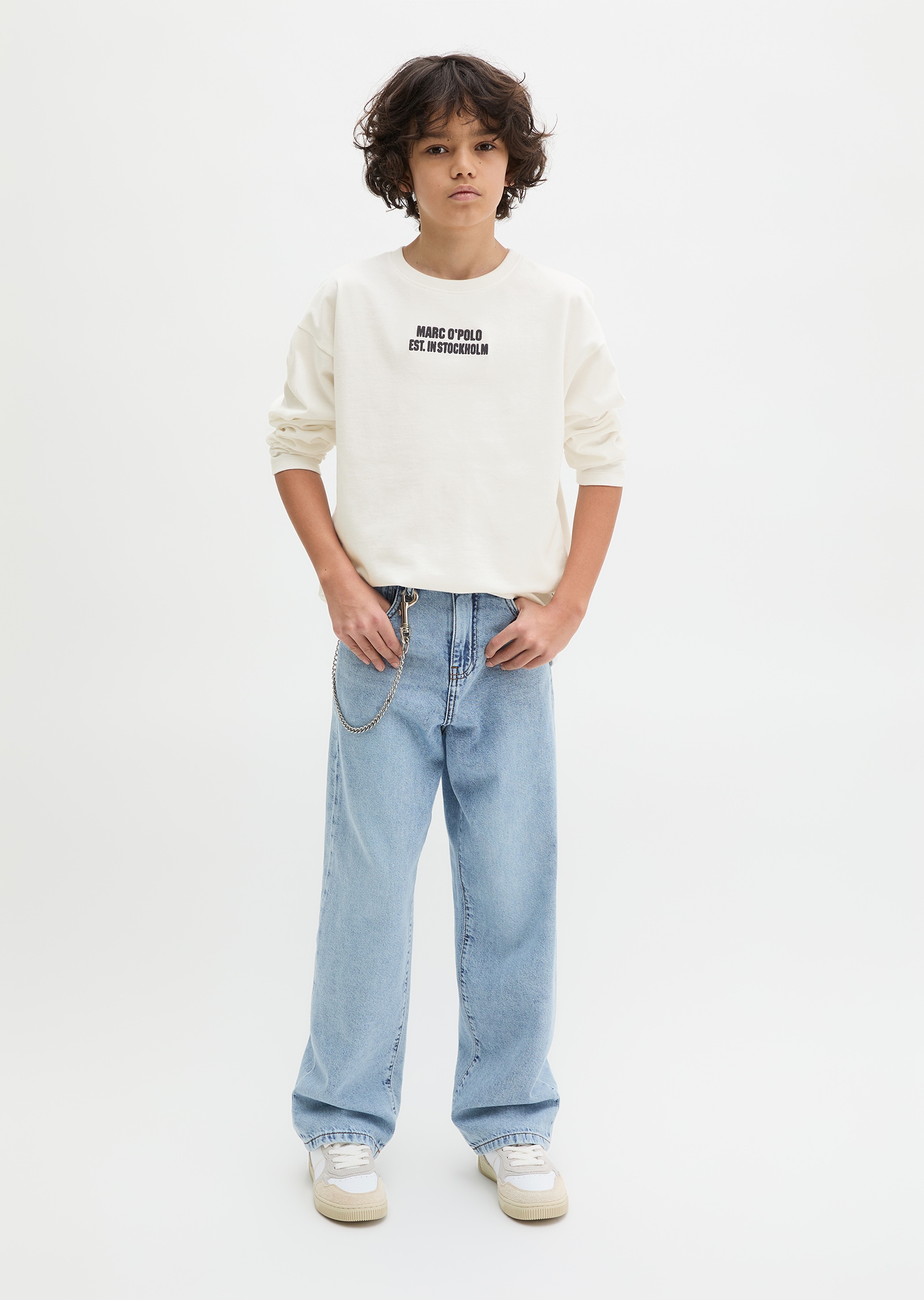 Marc O'Polo Junior T-shirt à manches longues für Jungs, kontrastfarbene Logo-Stickerei auf der Brust