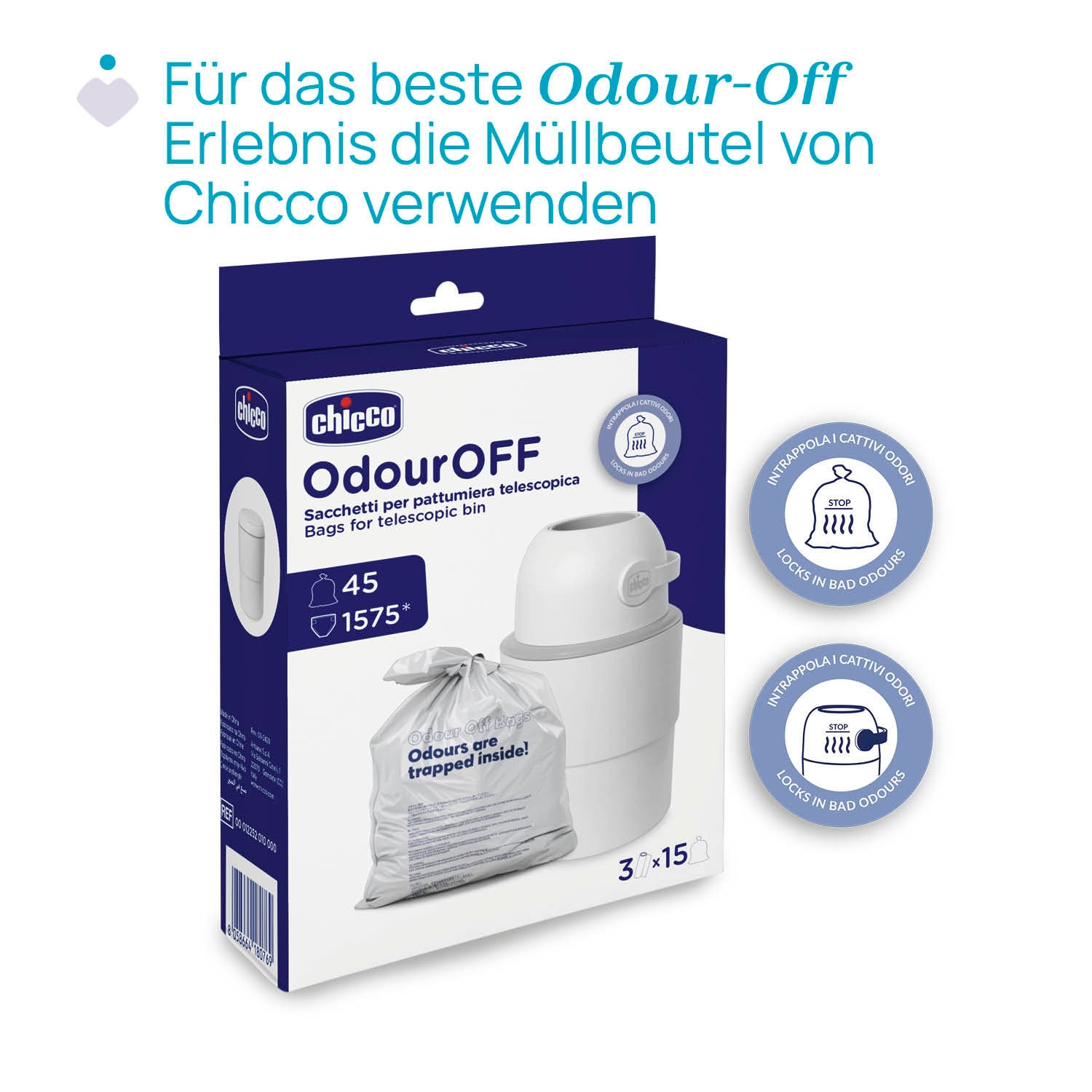 Chicco Windeleimer »Teleskop, Odour off XL« inklusive 1 Pck. Müllbeutel Odour Off und einem Müllbeutelspender