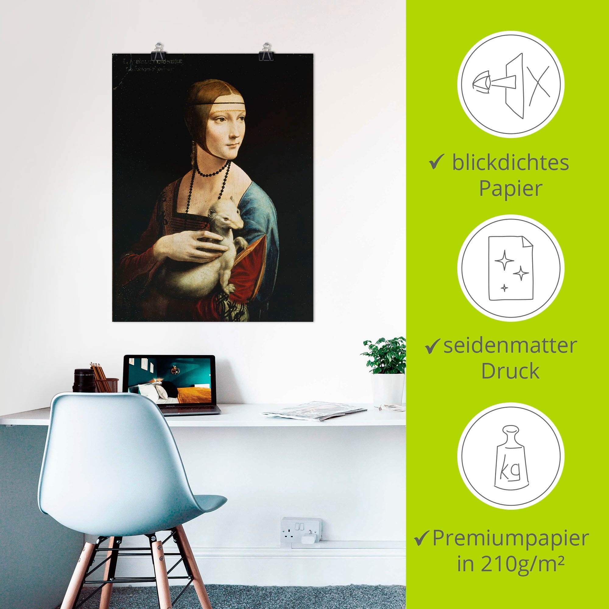 Artland Wandbild »Dame mit dem Hermelin Porträt« Frau 1 Stk. tlg. als Leinwandbild, Poster, Wandaufkleber in verschied. Grössen