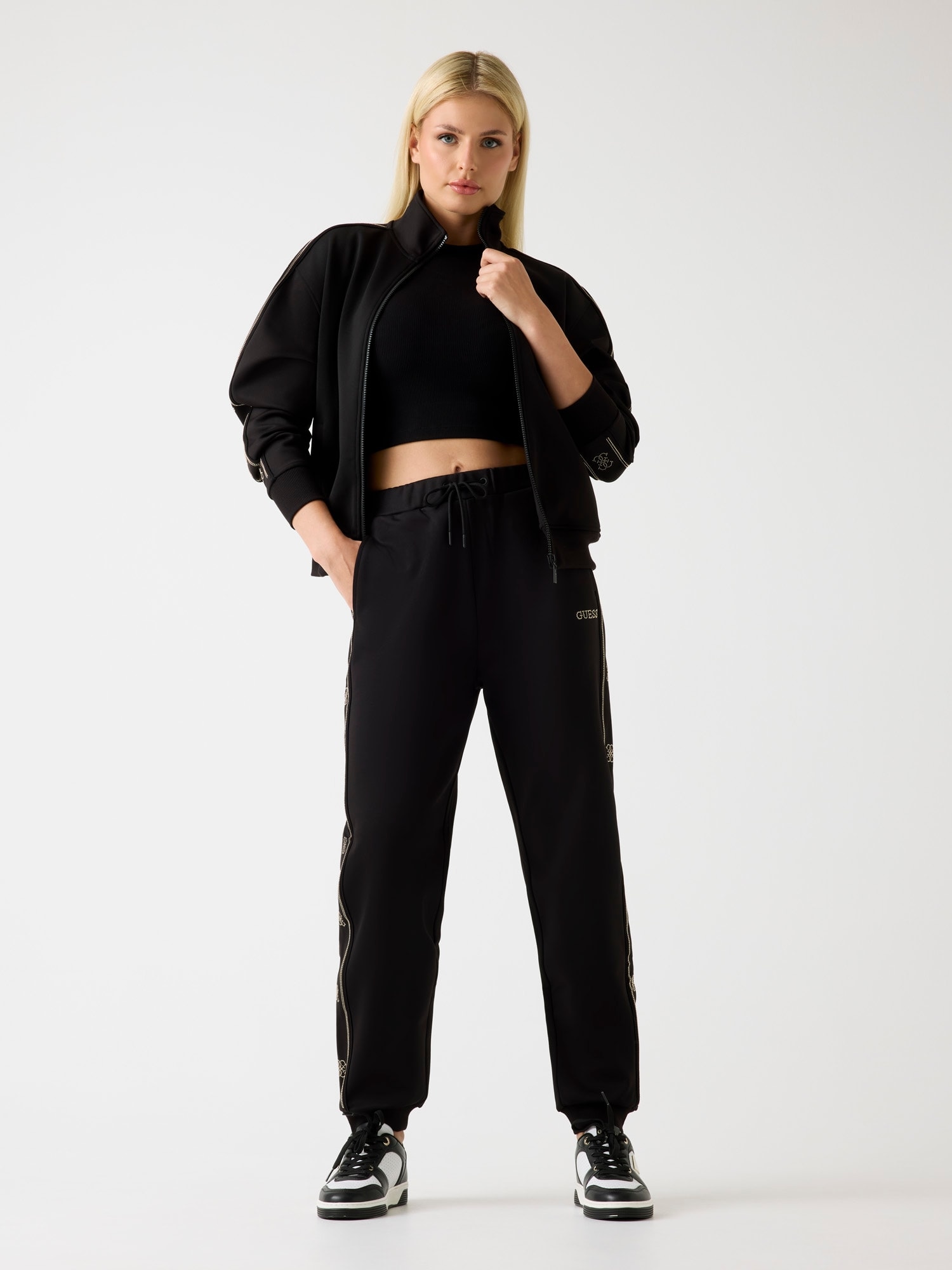 Guess Veste sweat »OCTAVIA HIGH NECK FULL-ZIP« mit Strass-Steinen, Stehkragen