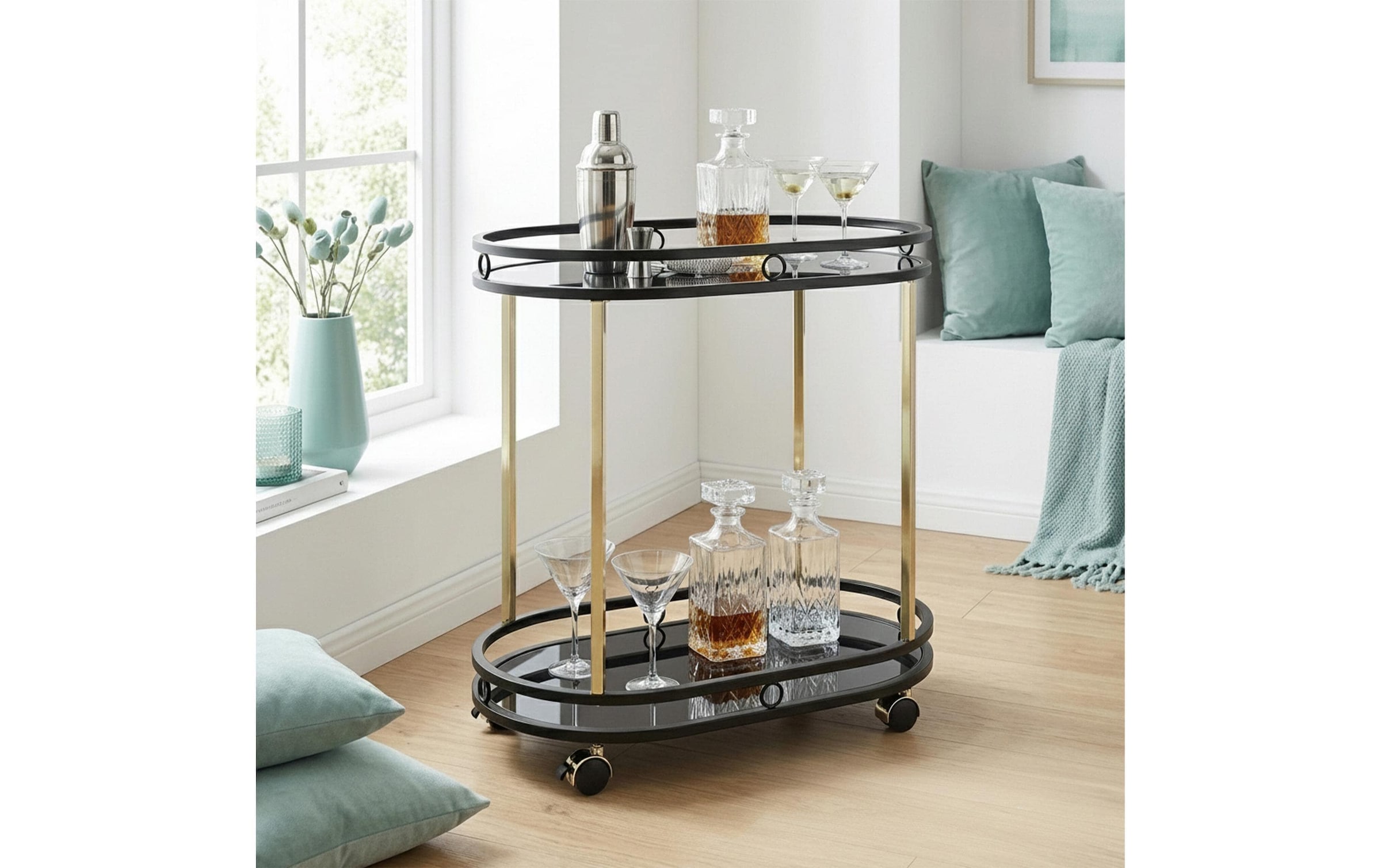 relaxdays »Kaffeewagen 72 x 77.5 cm, Schwarz/Gold«