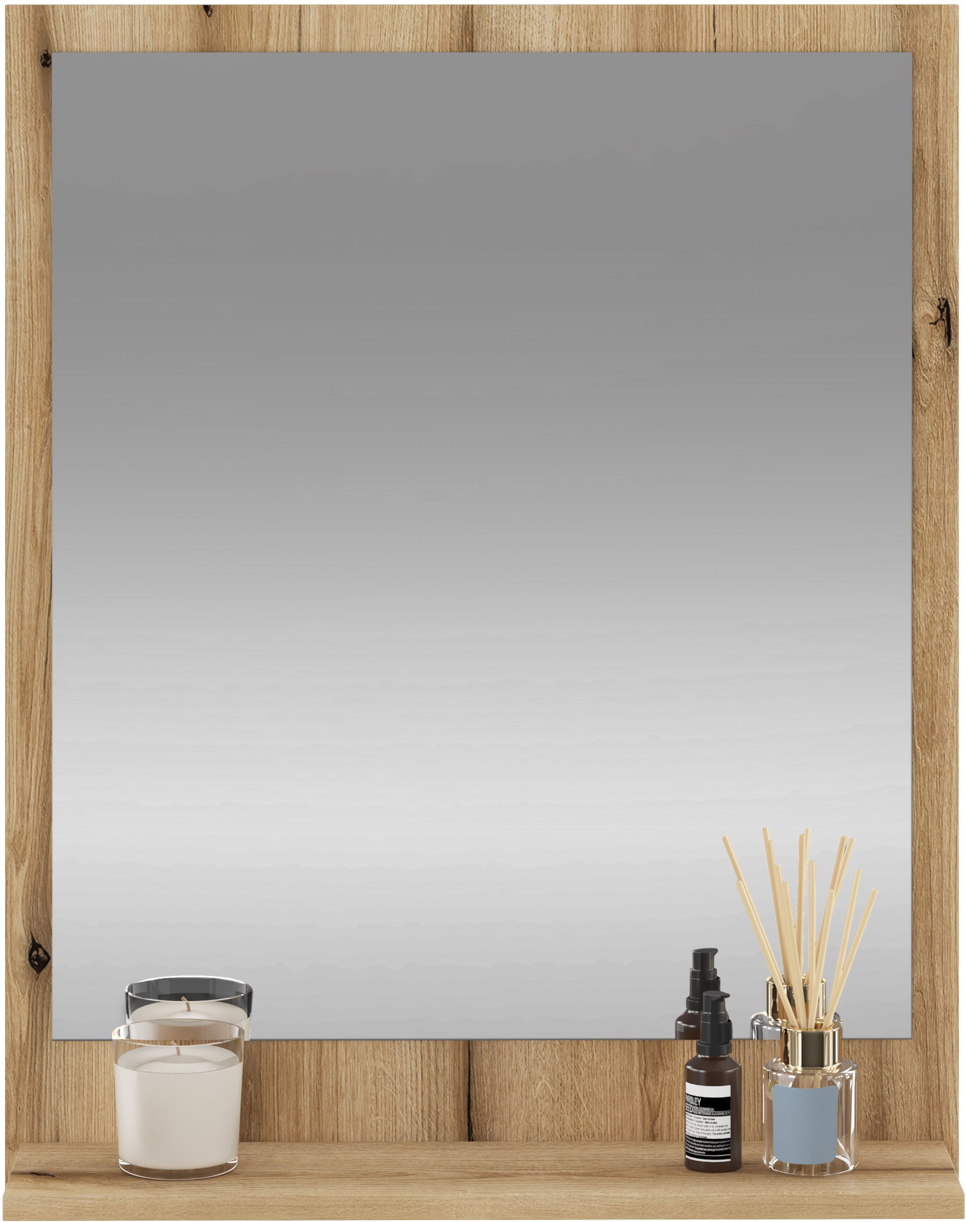 INOSIGN Miroir de salle de bain »Oslo, Spiegel in Eiche Evoke, Wandspiegel im skandinavischen Design« mit Ablagefläche, 60 cm breit