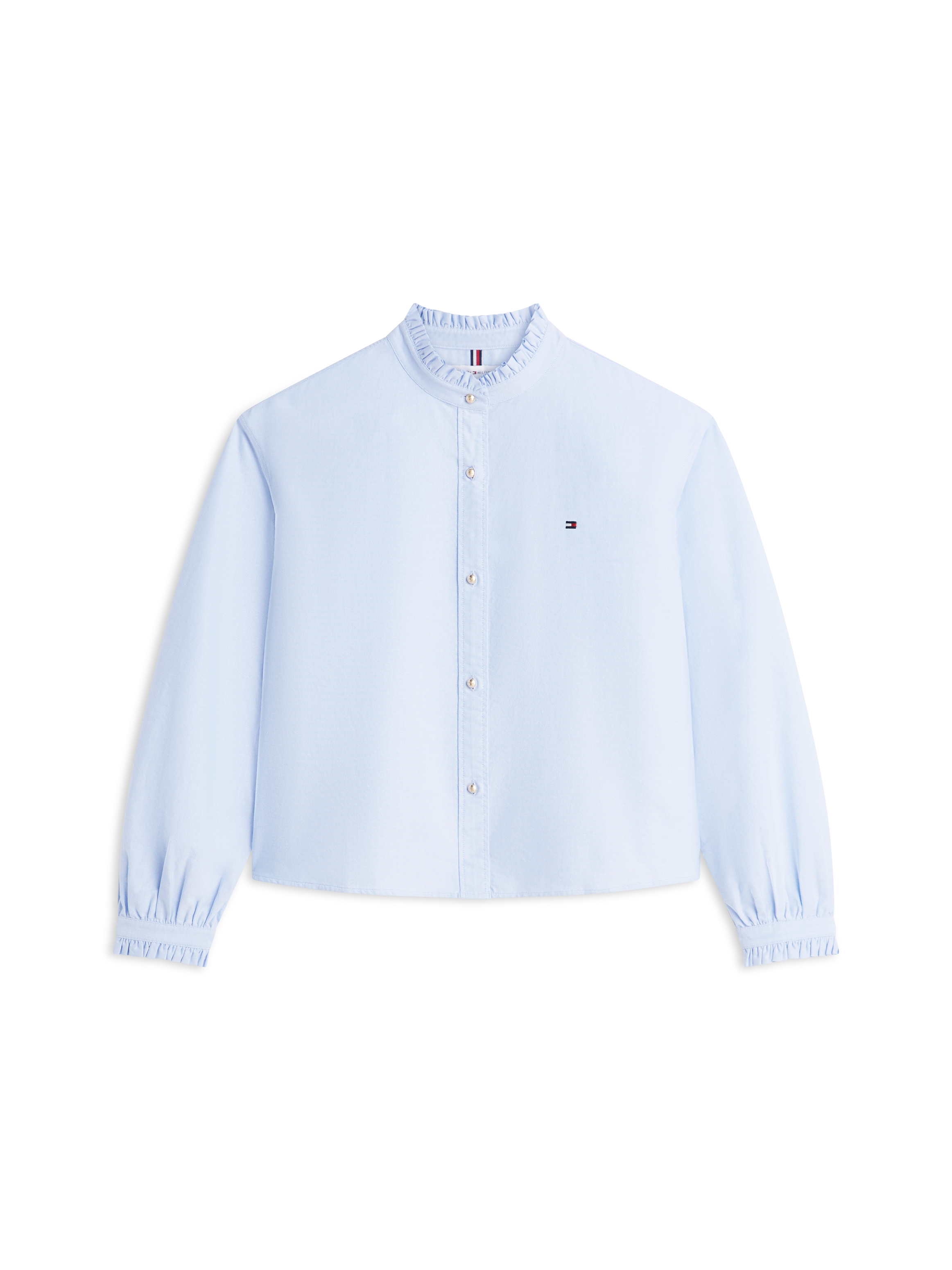 Tommy Hilfiger Langarmbluse »OXFORD CROP RUFFLE LS SHIRT« mit Rüschen-Details, boxy