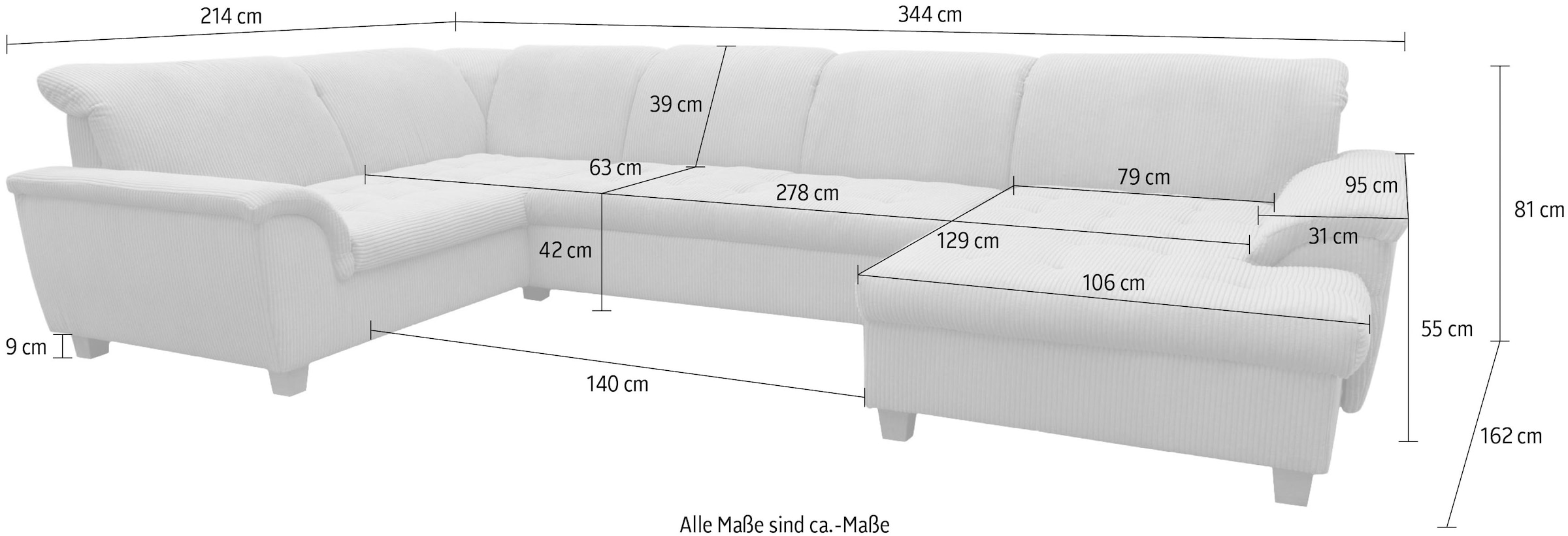 GOODproduct Wohnlandschaft »Egedal 344 x 214 cm, auch mit Schlaffunktion & Bettkasten, Holzfüsse« U-Form, aus pflegeleichtem Lu x us-Microfaser