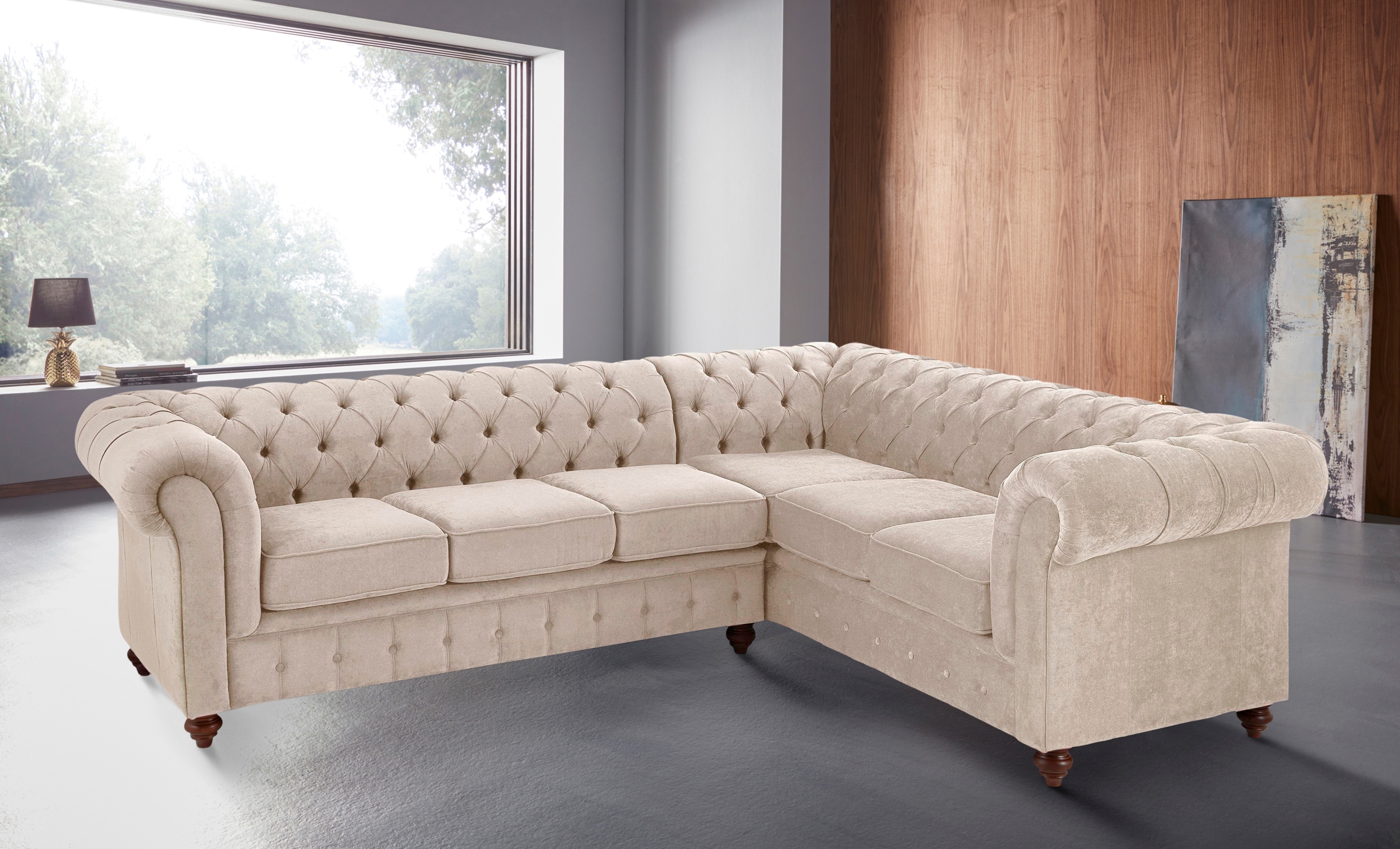 Home affaire Canapé Chesterfield »Chesterfield Ecksofa, auch in Leder L-Form« hochwertige Knopfheftung , langer Schenkel links oder rechts wählbar