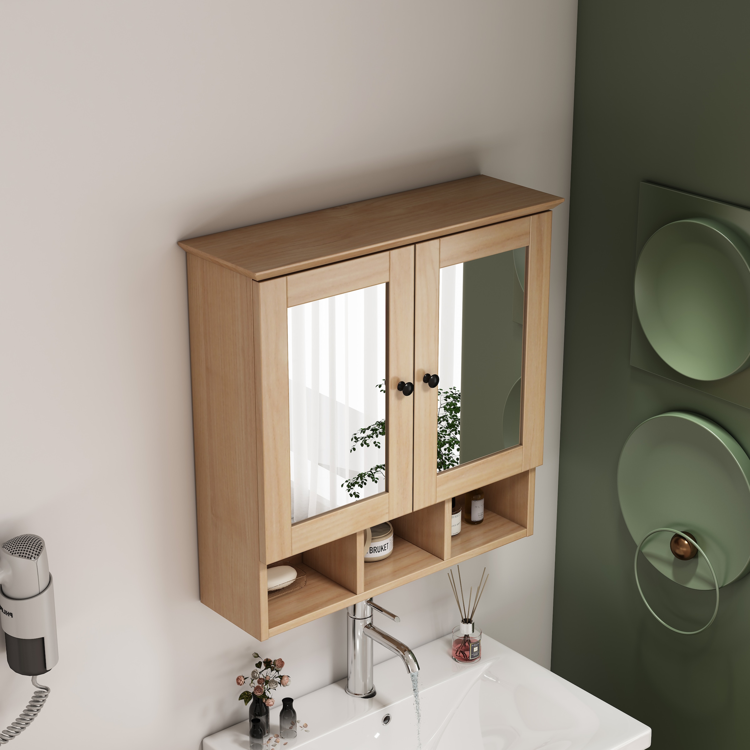 welltime Spiegelschrank »STOCKHOLM« mit 2 Spiegeltüren, offenen Fächern und verstellbaren Einlegeböden