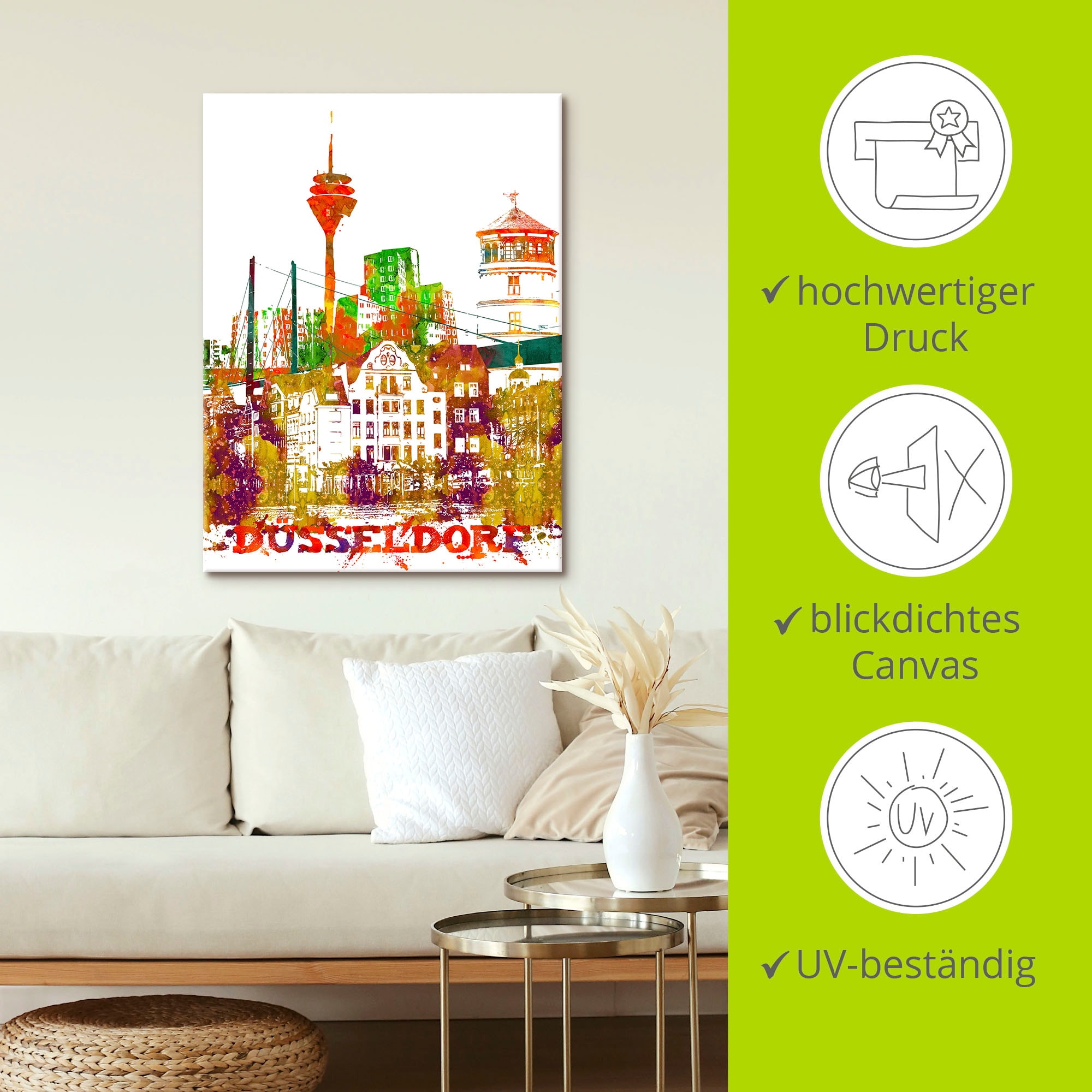 Artland Tableau sur toile »Düsseldorf Grafik« 1 cuis tlg. auf Keilrahmen gespannt