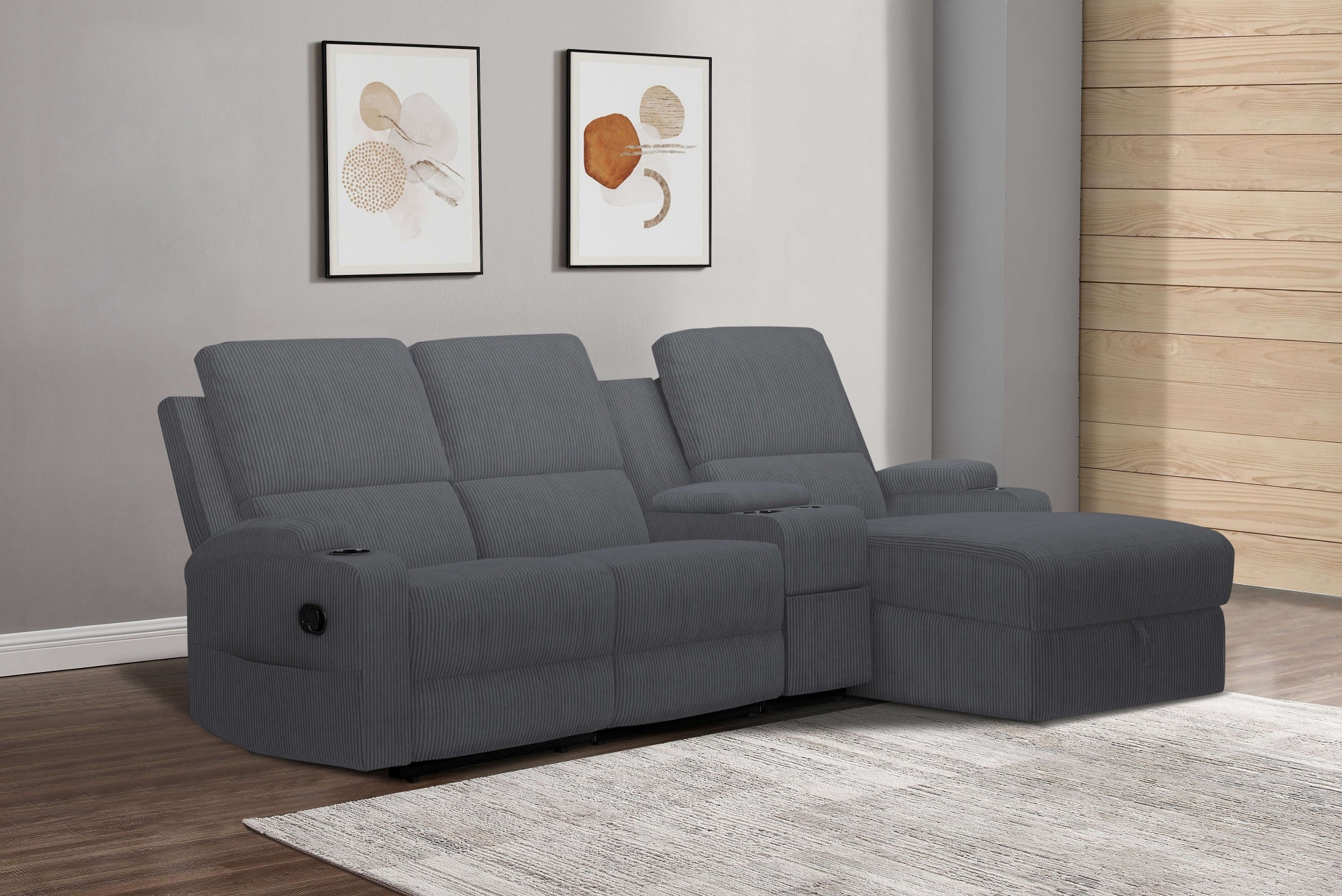GOODproduct Ecksofa »NAPORI Multimediasofa, 3er Kinosessel XXL, L-Form, Cord« Kinosofa mit Relaxfunktion, Getränkehalter, Staufach und Staukasten
