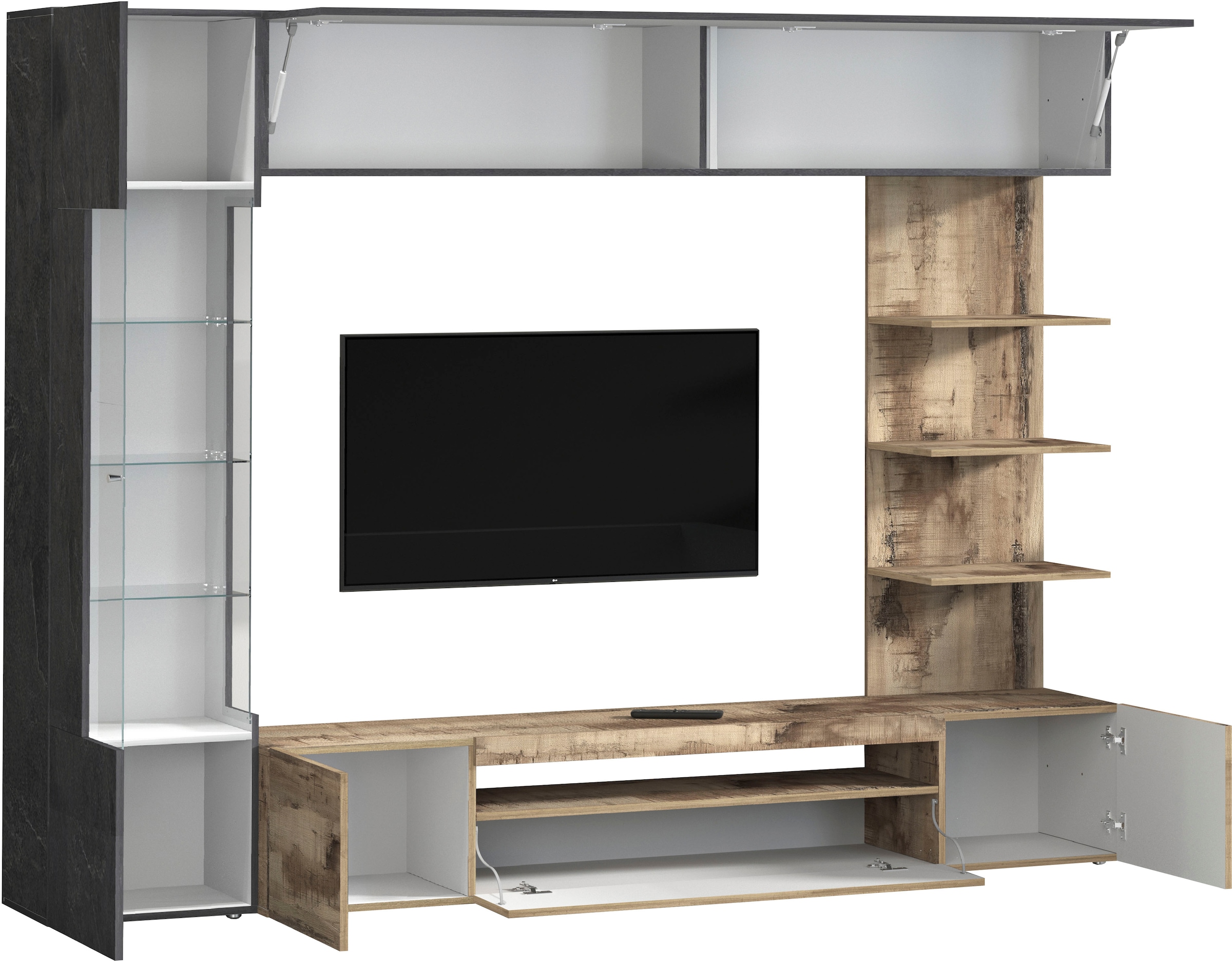 GOODproduct Wohnwand »Wohnwand New Egypt, Anbauwand, Medienwand, Wohnzimmerwand« Weiss in Hochglanz, alle anderen Farben in matter Ausführung., 4 Stk. tlg.