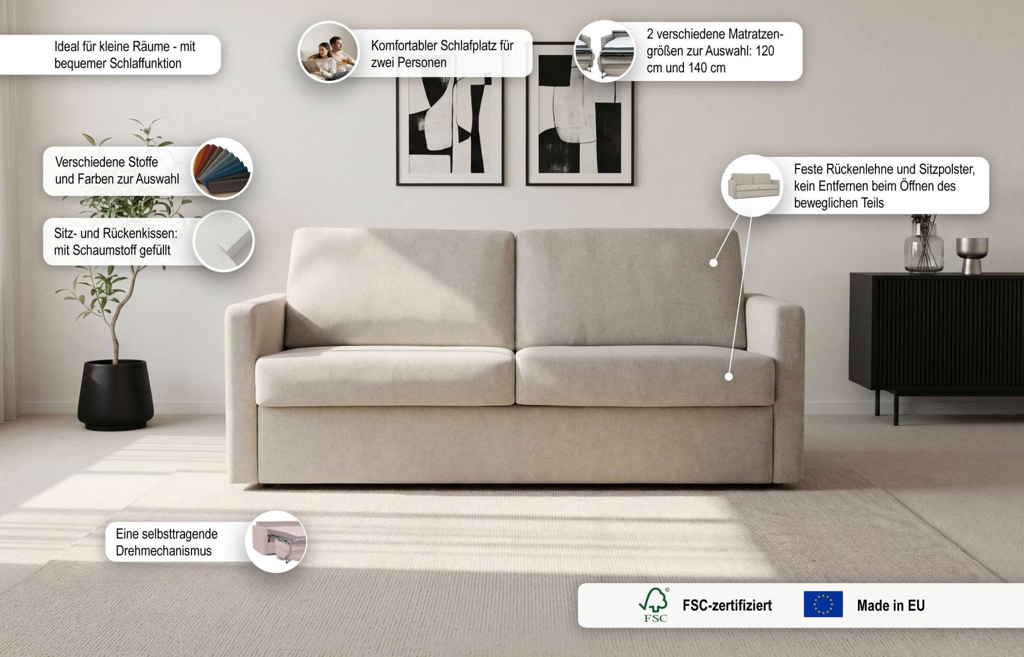 Home affaire Schlafsofa »Goldpoint 162 cm, Dauerschläfer, Liegefläche 120/200cm« 2-Sitzer mit Dauerschläfer-Funktion, Bonell-Federkernmatratze