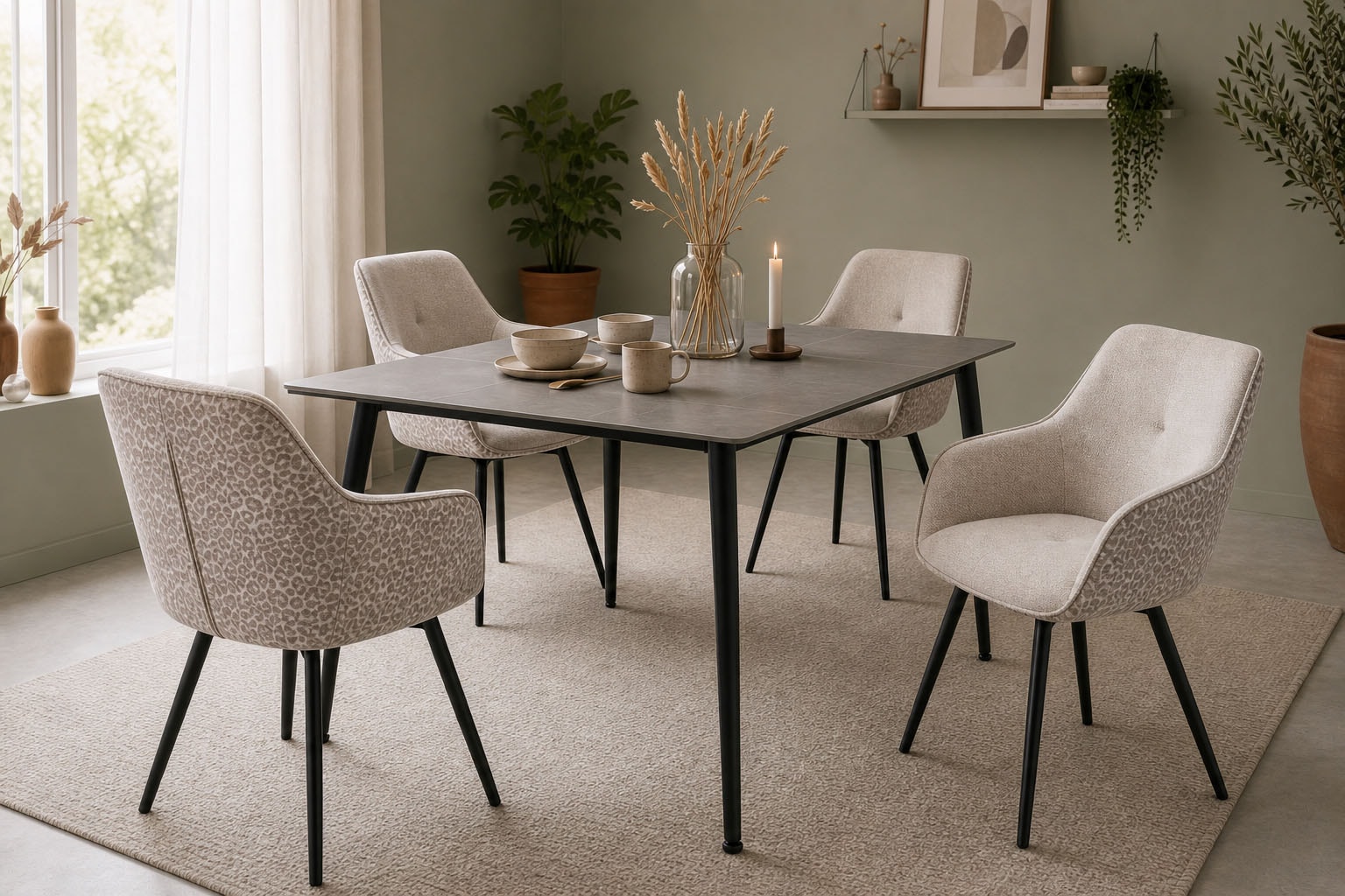 GOODproduct Esszimmerstuhl »Lincoln« (Set) 2 Stk.moderner Stuhl mit Leopardenlook, Webstoff und 360°-Drehfunktion