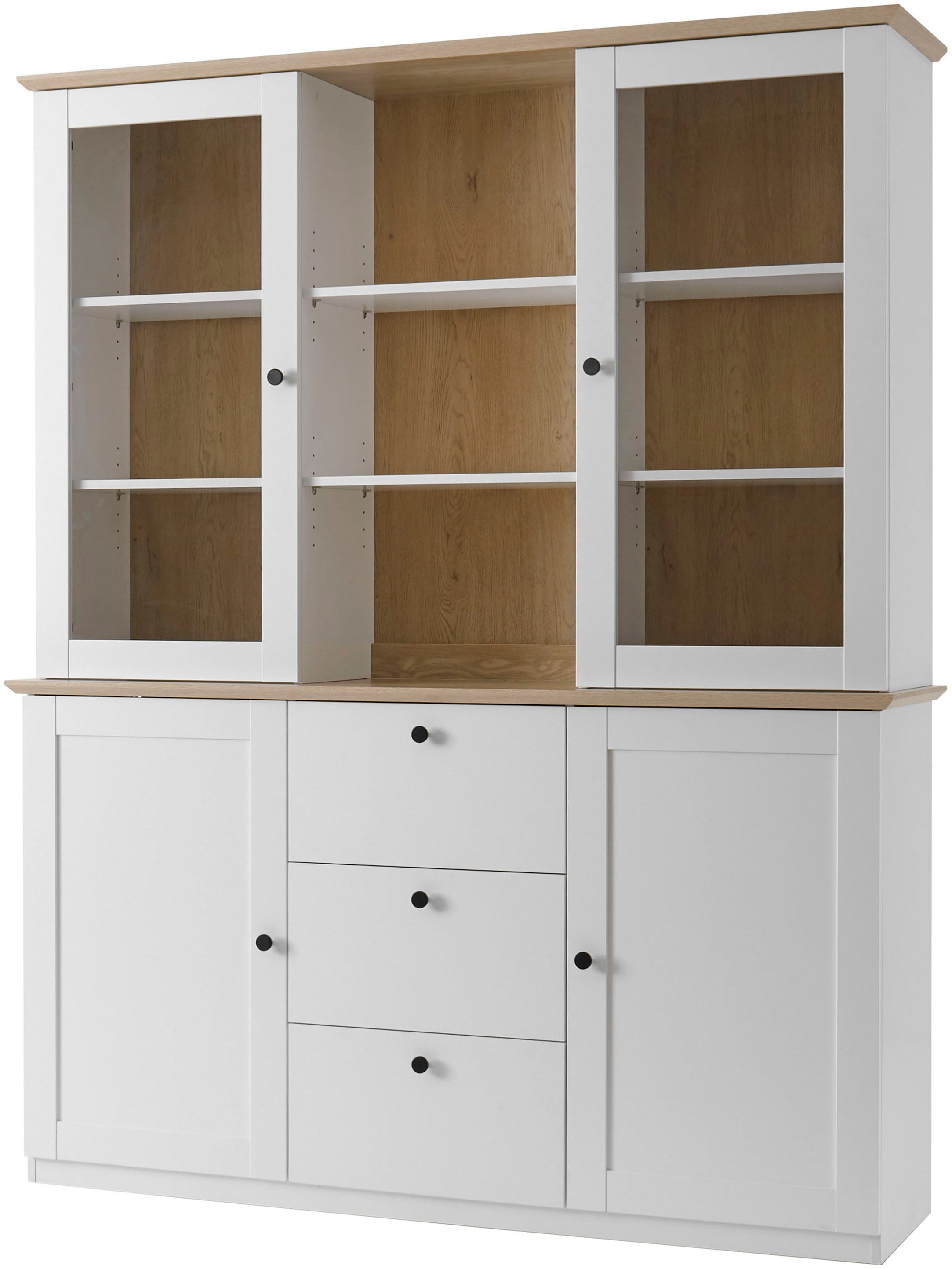 GOODproduct Buffet »Brest, Hochschrank im Landhausstil, Schrank, Küchenschrank« schwarze Metallgriffe, viel Stauraum, Glastüren, 164 cm breit