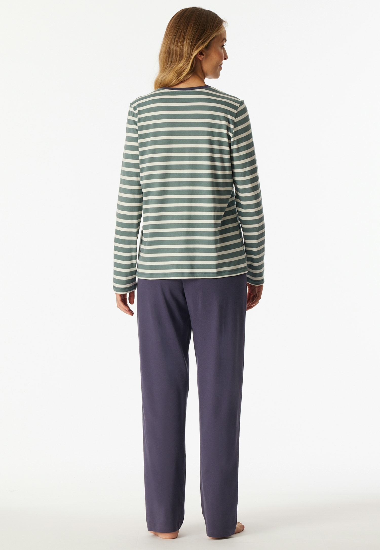 Schiesser Schlafanzug »Casual Essentials« 2 tlg. Baumwolle, V-Ausschnitt, langärmelig