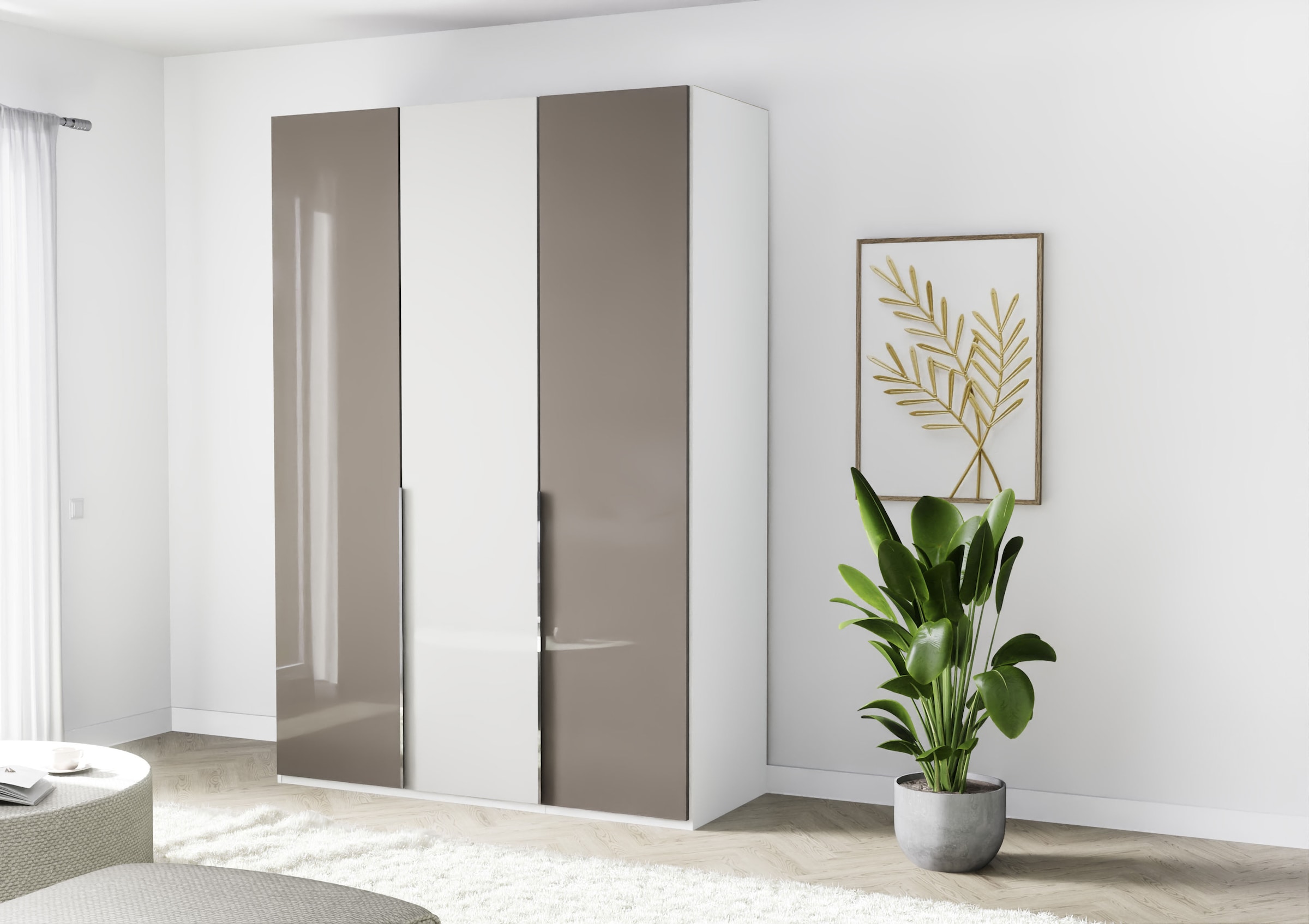 Musterring Armoires à vêtements »San Diego, Kleiderschrank, Schrank, Garderobe, mit Glastüren« 1 cuis tlg. 3 portes (amorties), 4 étagères, 2 tringles à vêtements, poignées chromées