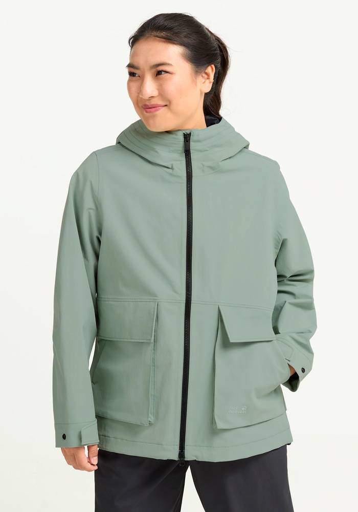Jack Wolfskin Funktionsjacke »NABUR 2L JKT W« mit Kapuze wasserdicht, atmungsaktiv, Übergangsjacke, aufgesetzte Cargotaschen