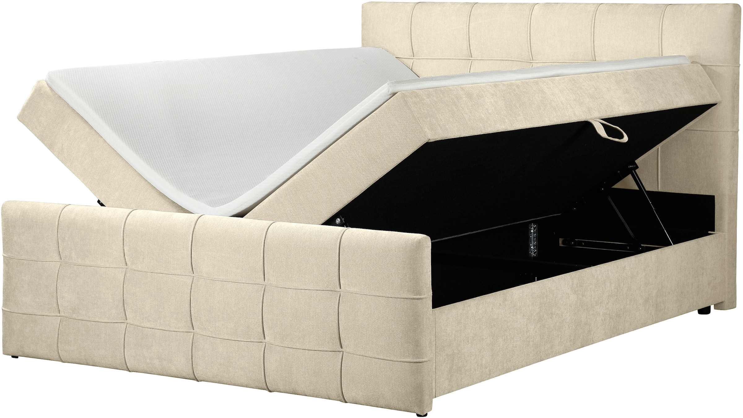 GOODproduct Lit de boxe »LILIENNE, Polsterbett mit Bettkasten und Taschenfederkernmatratze H3« avec surmatelas en mousse froide, revêtement en chenille, 160x200 & 180x200 cm