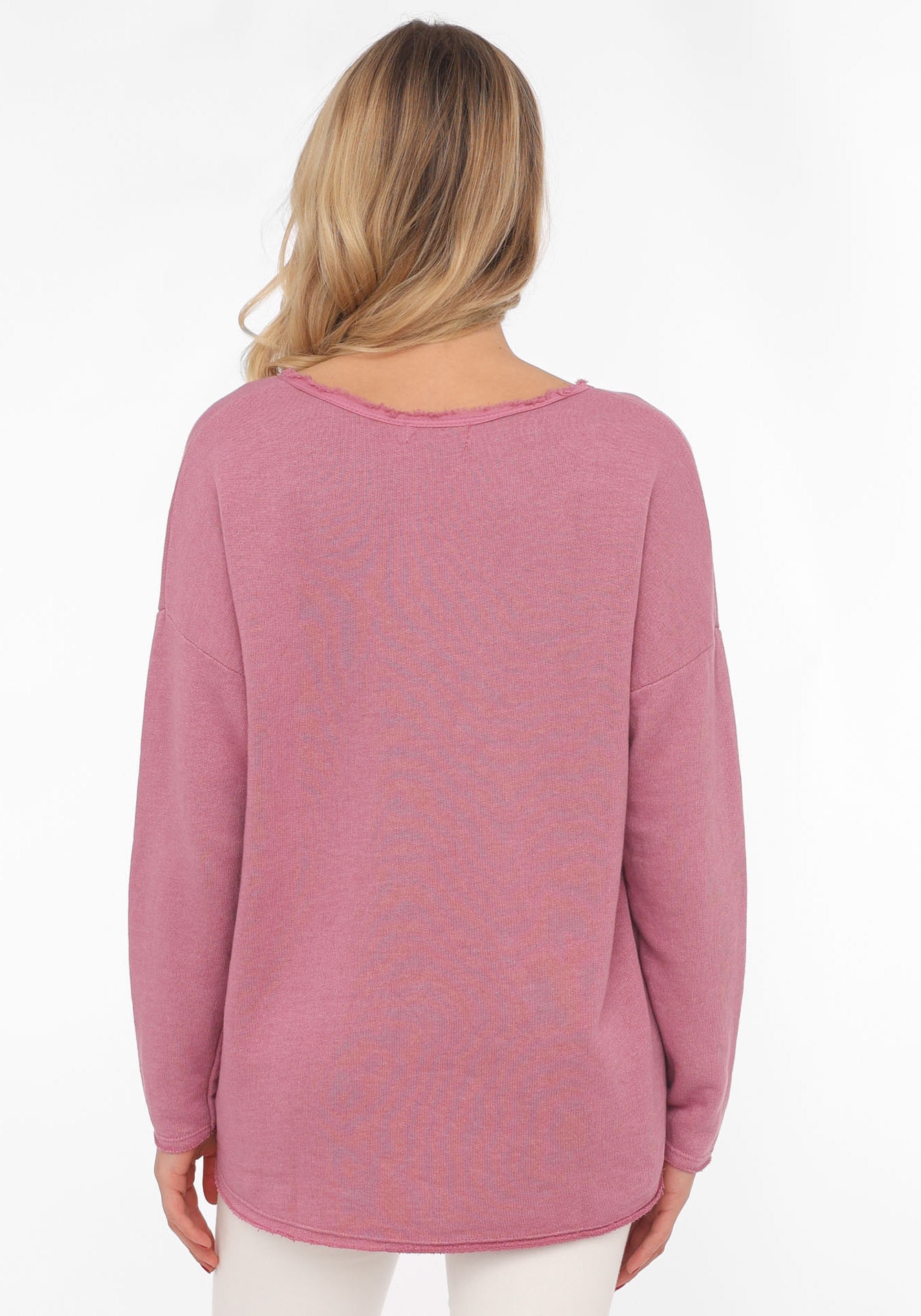 Zwillingsherz Sweat-shirt »"Positive Mind"«, ausgefranster V-Ausschnitt, Used Look, Langarm, Schriftzug
