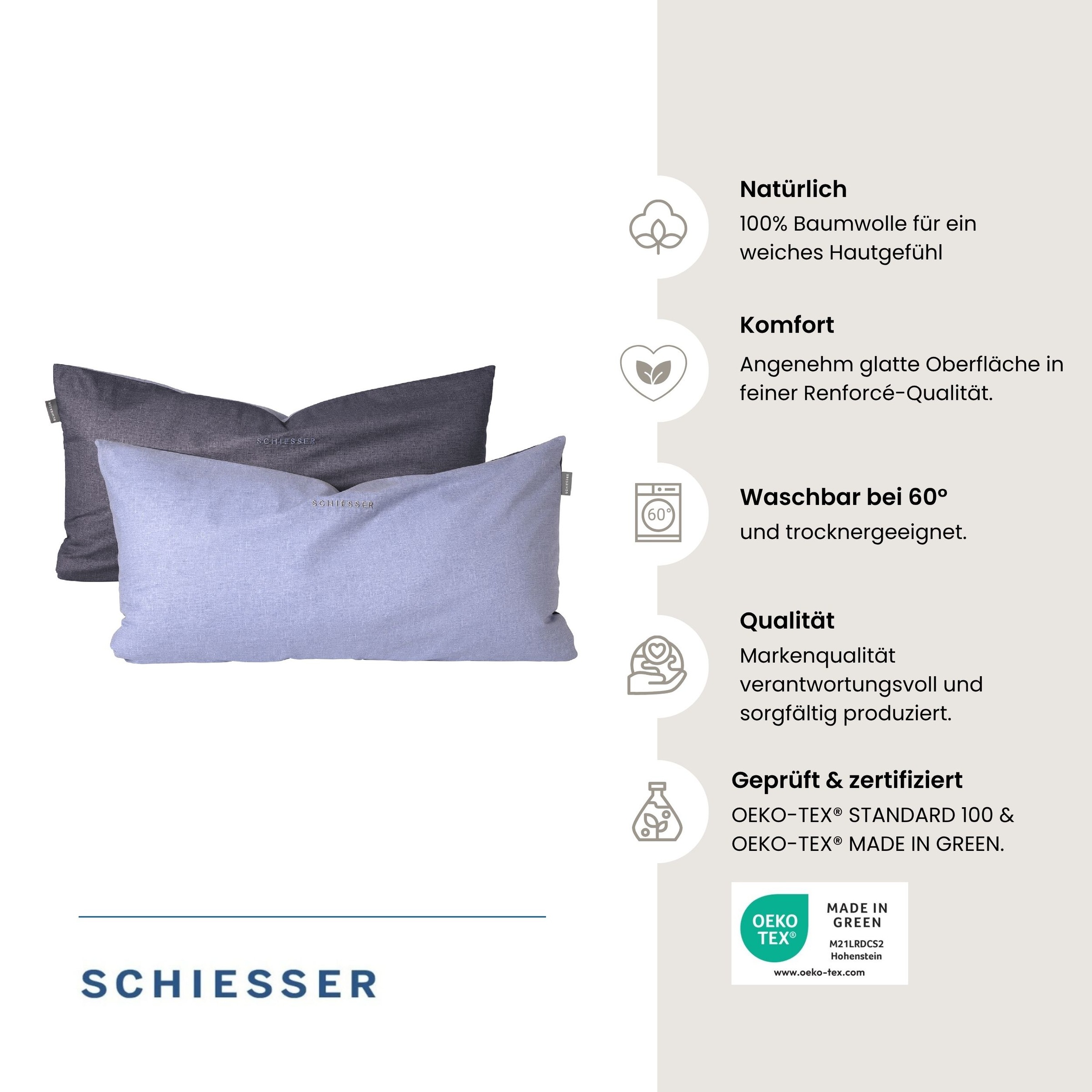 Schiesser Housse de coussin »Doubleface aus weicher Baumwolle mit edlem Melangeeffekt in Wendeoptik« OEKO-TEX® MADE IN GREEN