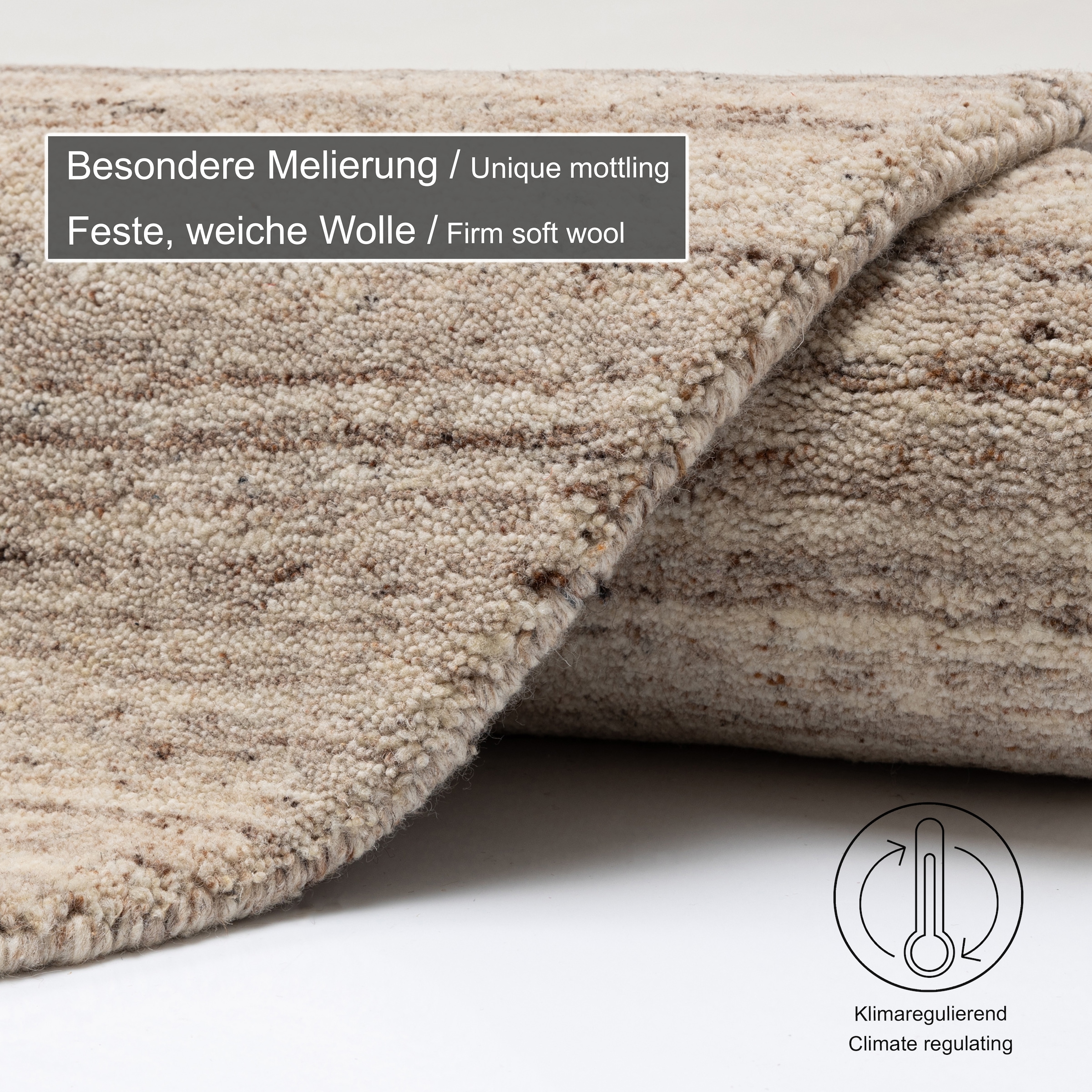 THEKO Tapis en laine »Pure UNI« Rond 14 mm Höhe Handwebteppich, meliert, reine Wolle, handgewebt