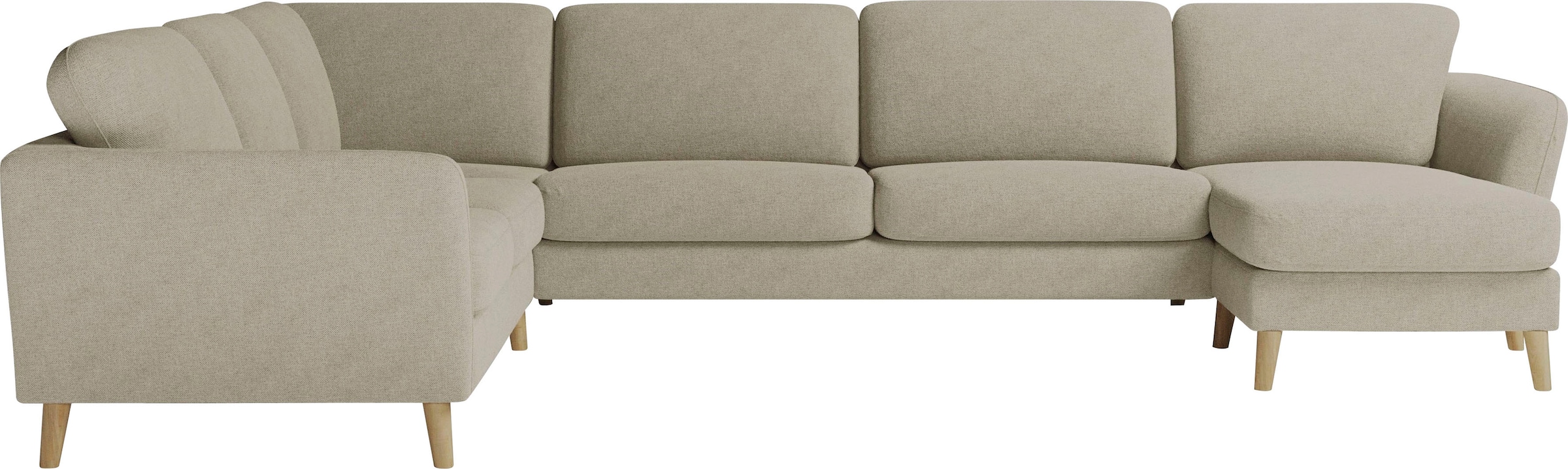 Home affaire Paysage de salon »MARSEILLE XXL 349cm, U-Form, Ottomane rechts/links wählbar« Massivholzbeine Eiche, Landhausstil, Wellenunterfederung