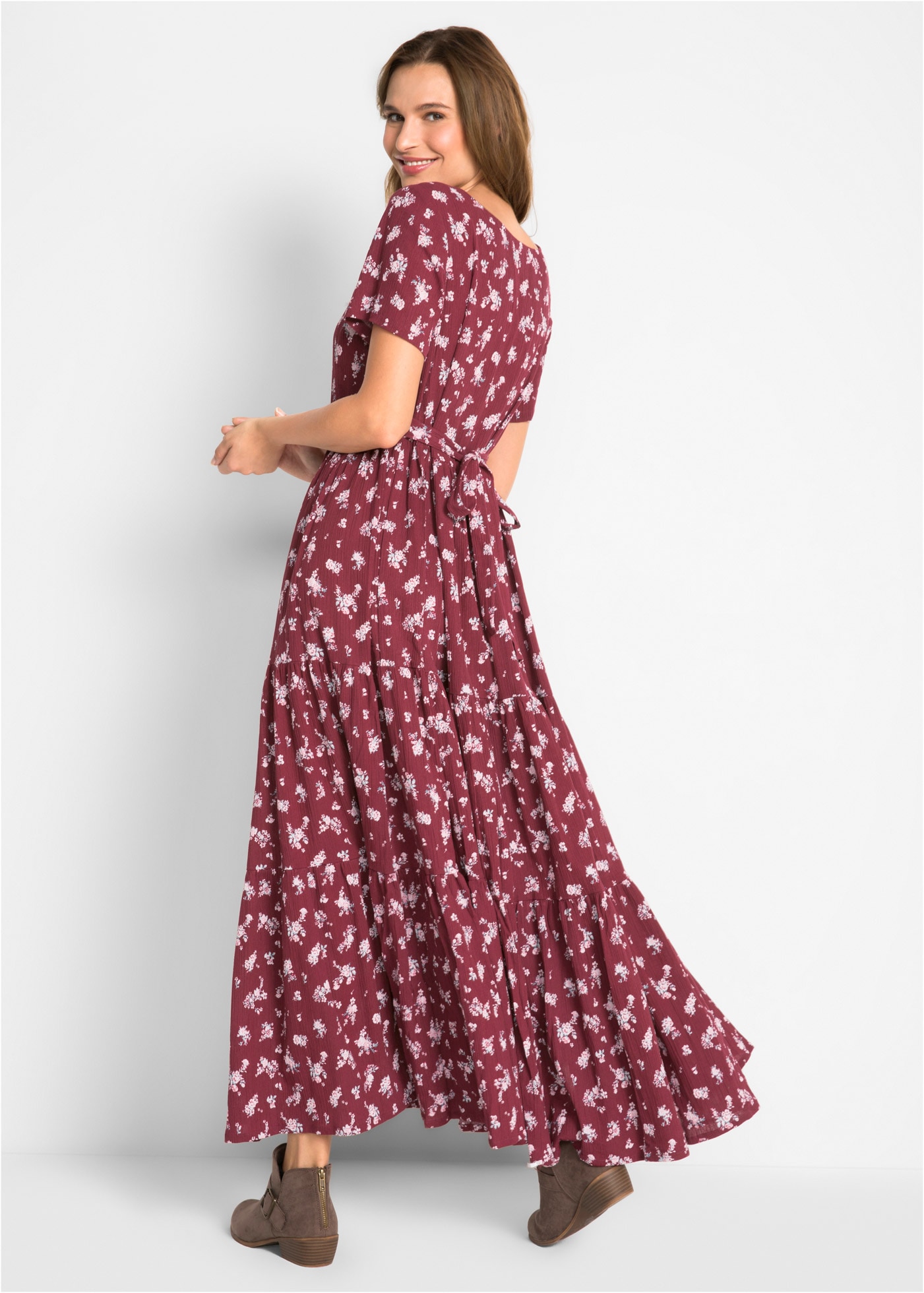 bonprix Maxikleid aus reiner Baumwolle, Loose Fit, Kurzarm-Design, mit Allover-Muster