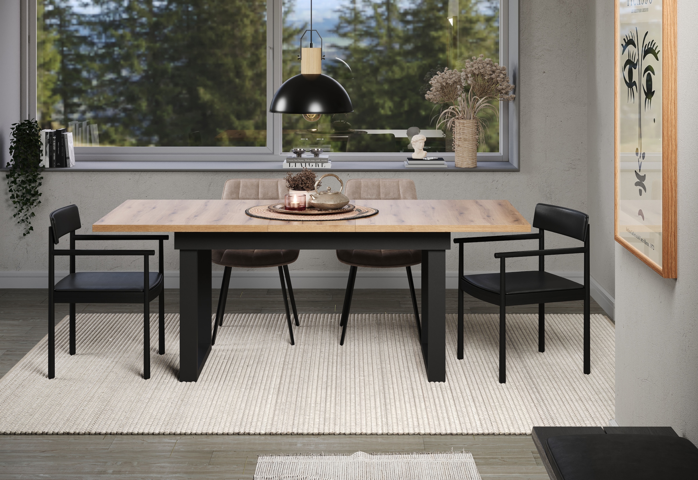 INOSIGN Table de salle à manger »Valencia« 1 cuis tlg. Synchroauszug; Metallkufen, ausziehbar auf 200 cm