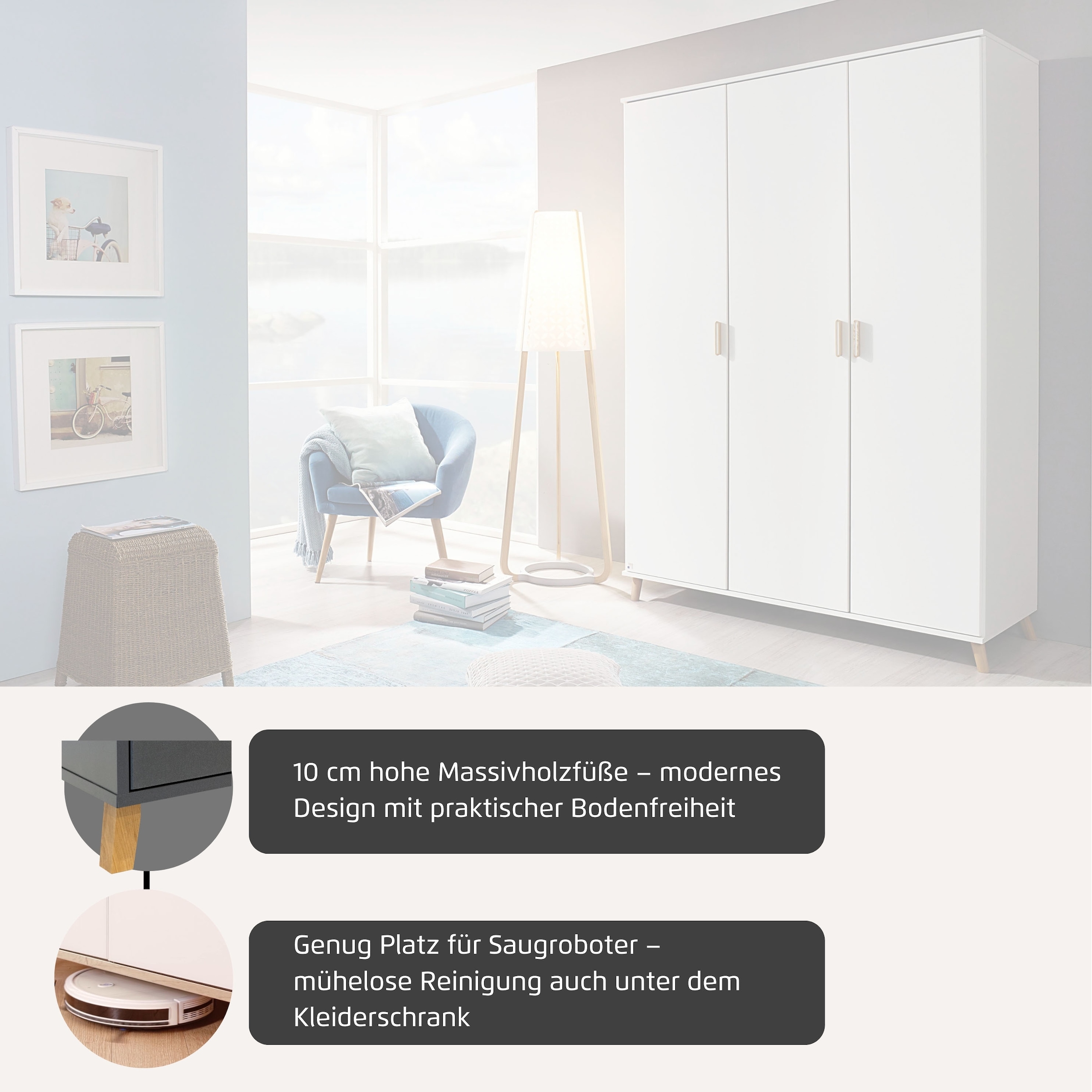 rauch Kleiderschrank »Ottos Choice Skandi Kinderzimmer Bestseller Schlafzimmerschrank FALUN« Breite 92/137/182, Höhe 203 cm,  im modernen Skandi-Look, Füsse/Griffe Eiche massiv MADE IN GERMANY