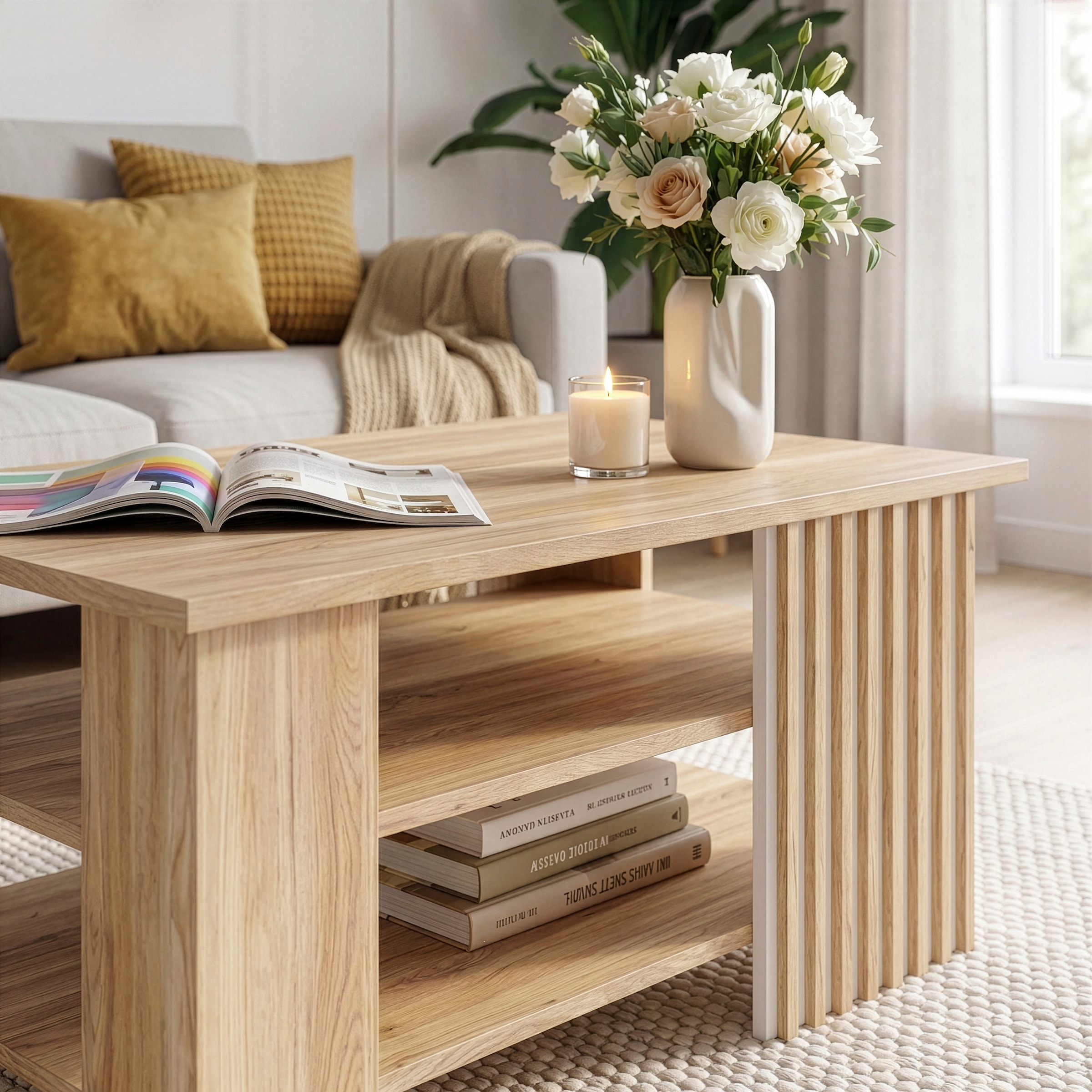 FORTE Table basse »Forte Arank Coffee Table 100x50, 2 Ablageböden« L/H/P 100/50/60 cm, aspect lamelles