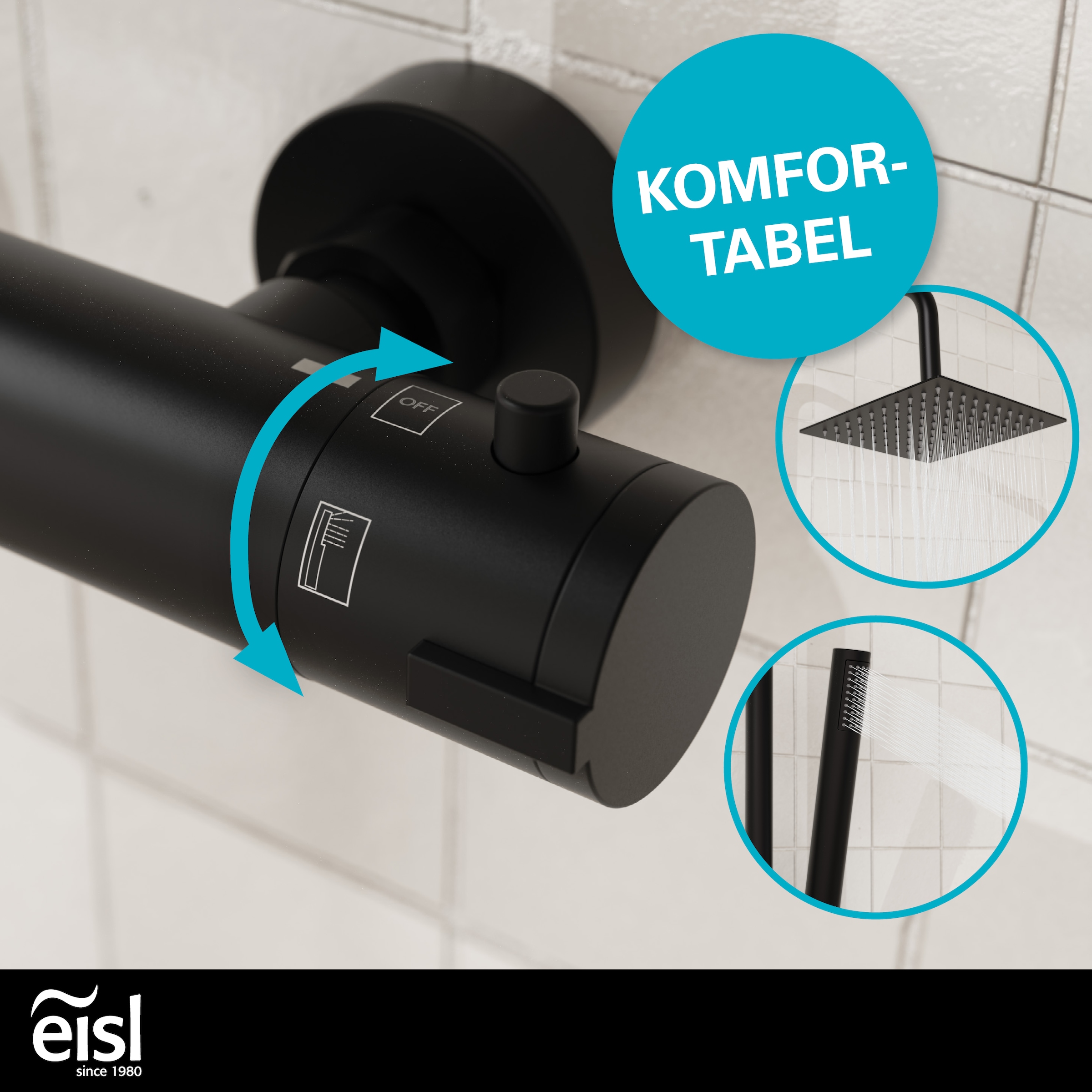 Eisl Brausegarnitur »SHOWERSTAR« Komplett-Set,  Regendusche 20x20cm, Umsteller, Antikalk, Höhenverstellbar, Thermostat