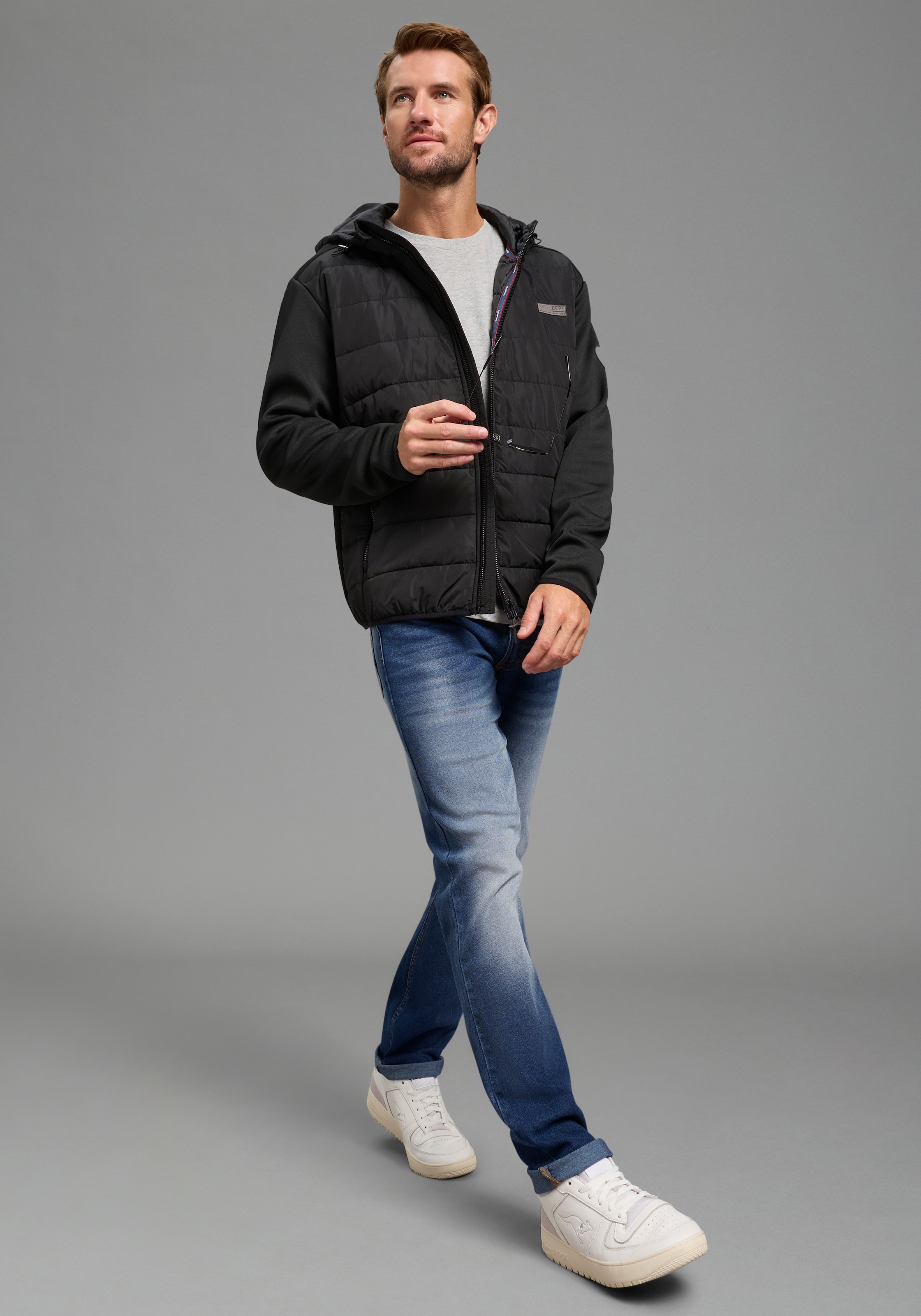 KangaROOS Veste hybride mit Kapuze mit Kapuze und Kordelzügen, mit Fleece-Innenfutter, Übergangsjacke