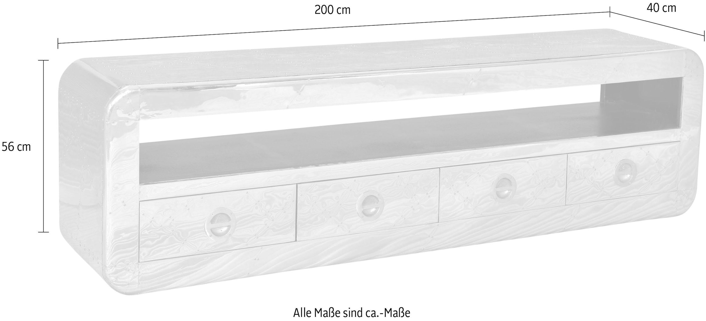 SIT Lowboard »Oamaru aus Mangoholz mit 4 Schubladen & offenem Fach« Futuristischer Aluminium-Look mit dekorativen Zierschrauben