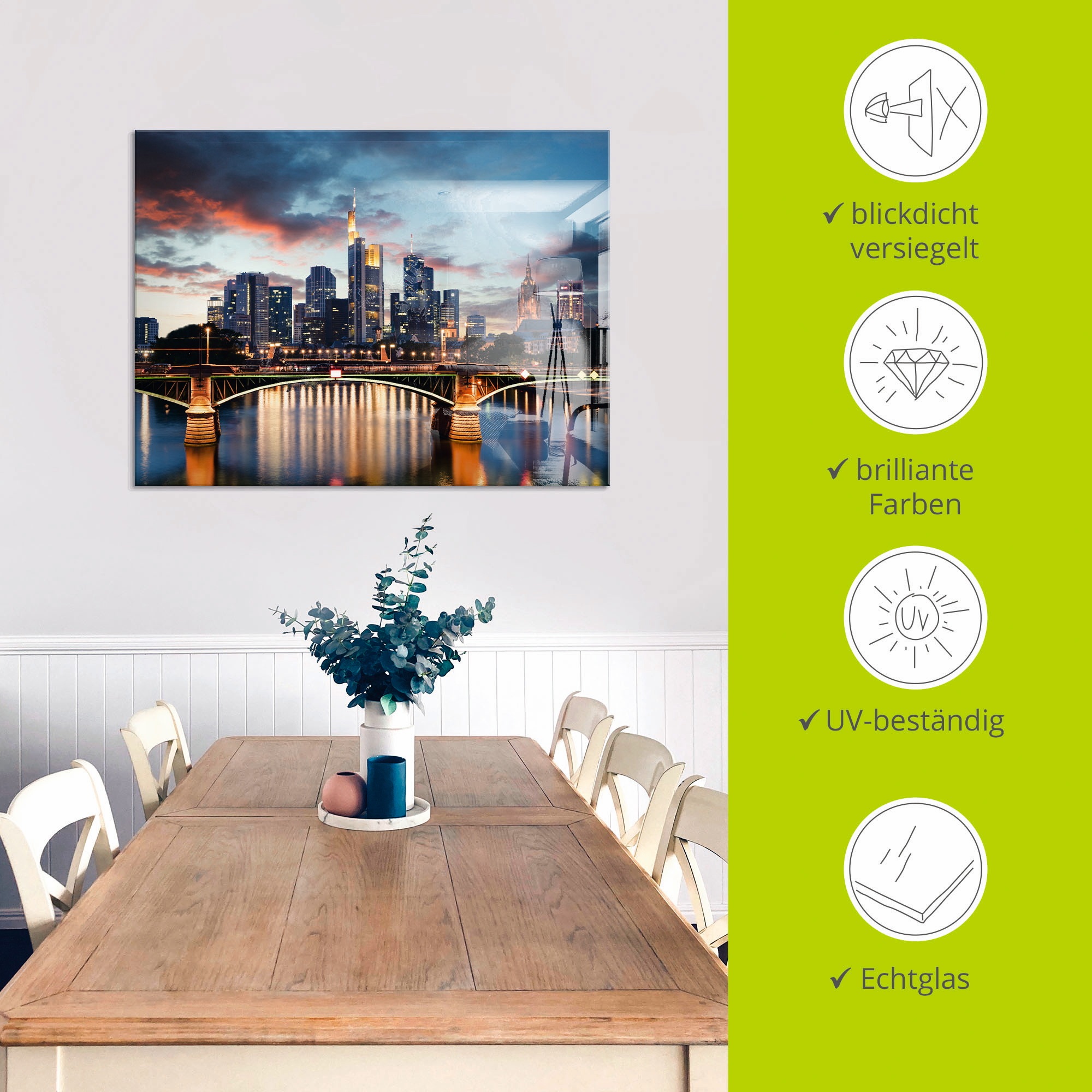 Artland Tableau en verre »Frankfurt am Main Skyline II« 1 cuis tlg. in verschiedenen Grössen