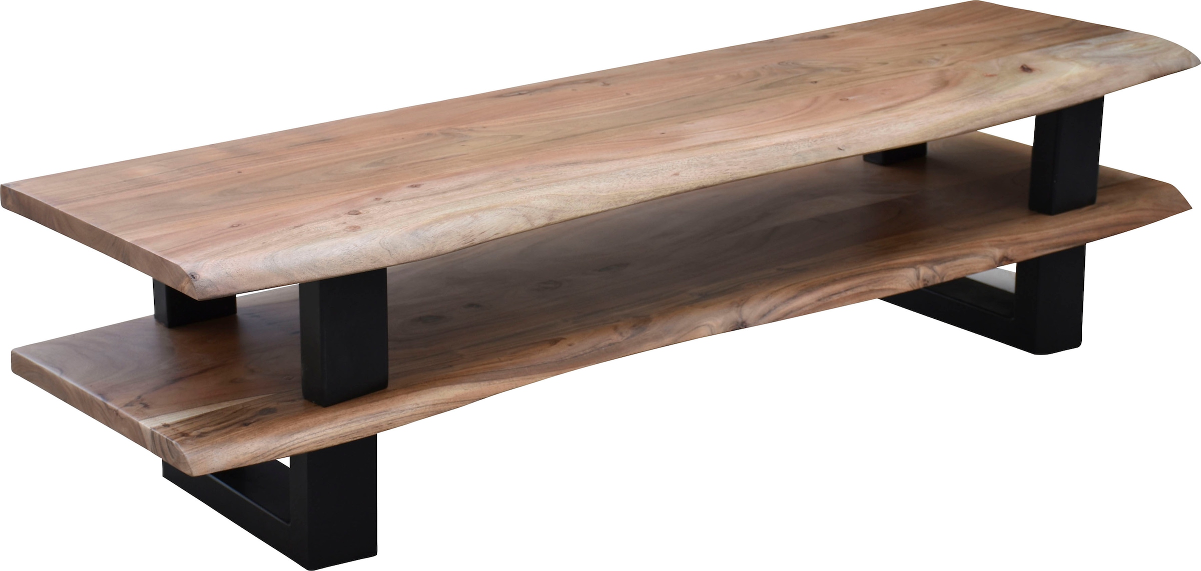 SIT Table basse »Zürich aus Akazie mit Baumkante & Metallgestell – Unikat« acacia massif avec bord naturel comme sur l'arbre et compartiment ouvert