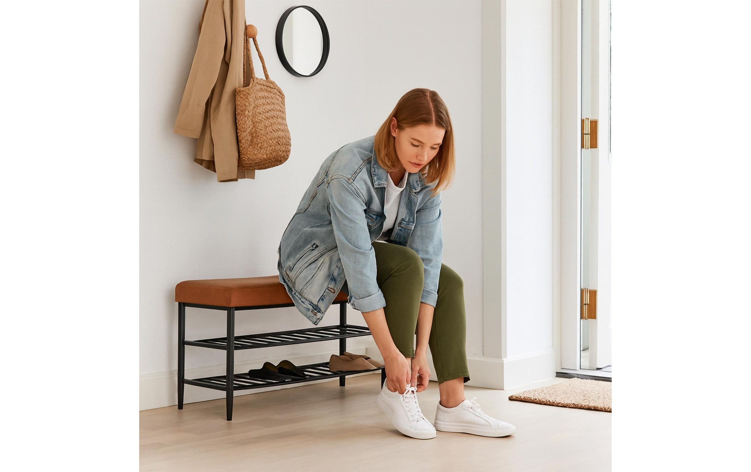 relaxdays Banc à chaussures »mit zwei Ablagen 100 x 50 cm«