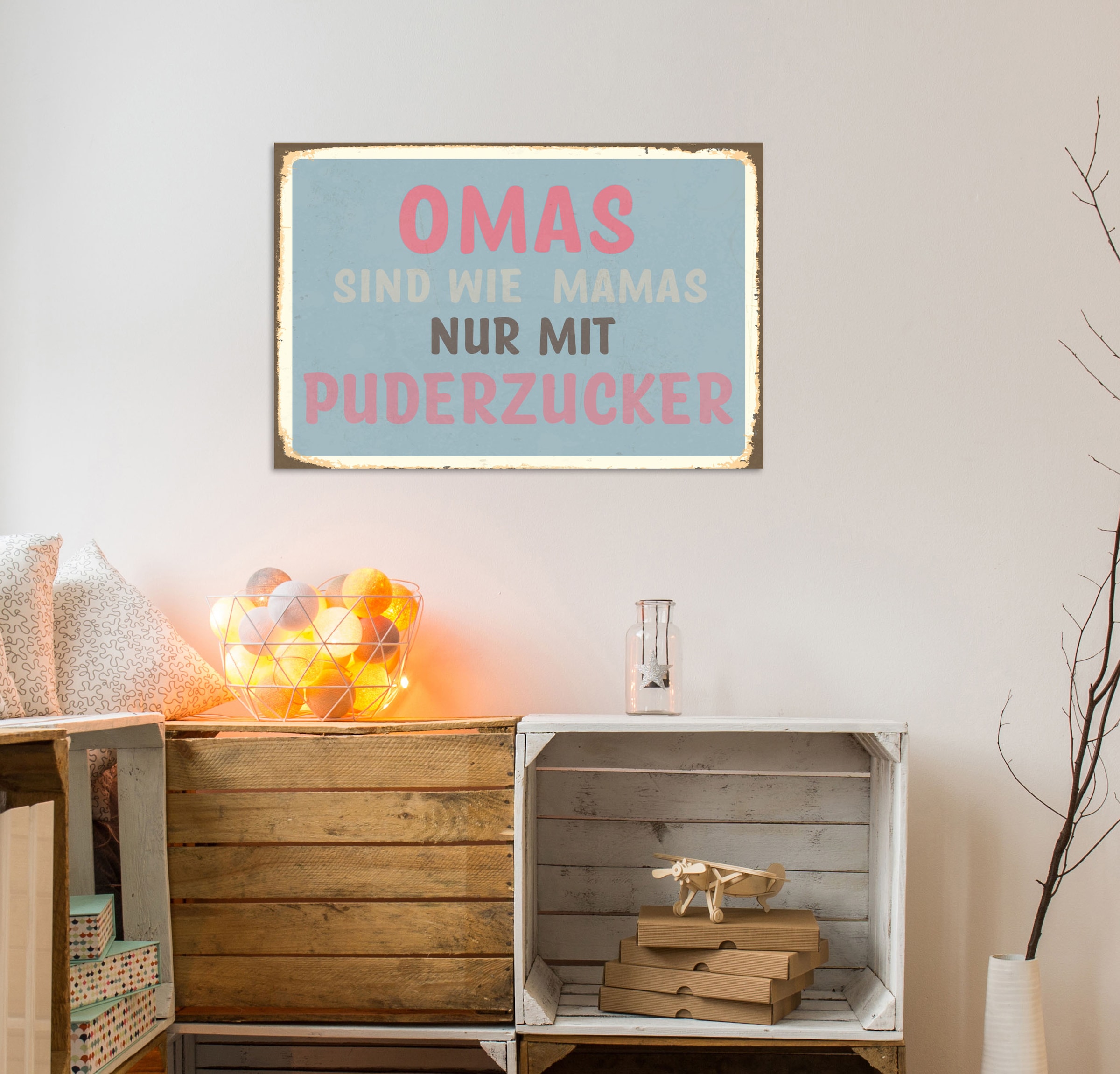 queence Metallbild »Puderzucker V« Schriftzug | Sprüche | Sprüche & Texte 1 Stk. tlg. Stahlschild, Blechschild, Sprüche, Texte, witzig, Oma, Mama