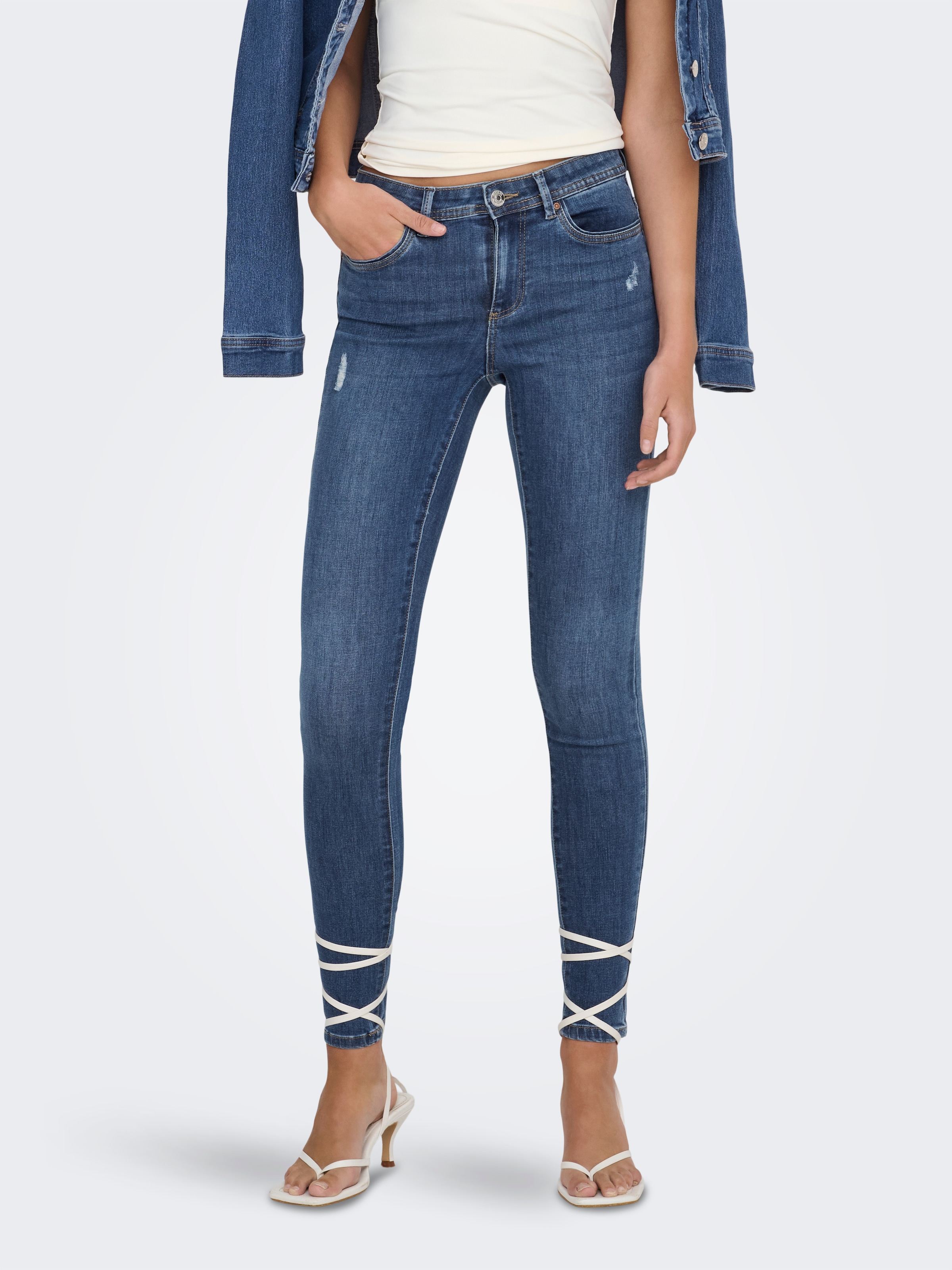 ONLY Skinny-fit-Jeans »ONLWAUW – Skinny-Jeans mit Destroyed-Effekt und Stretch« skinny fit, modisch, Denim, Baumwollmischung