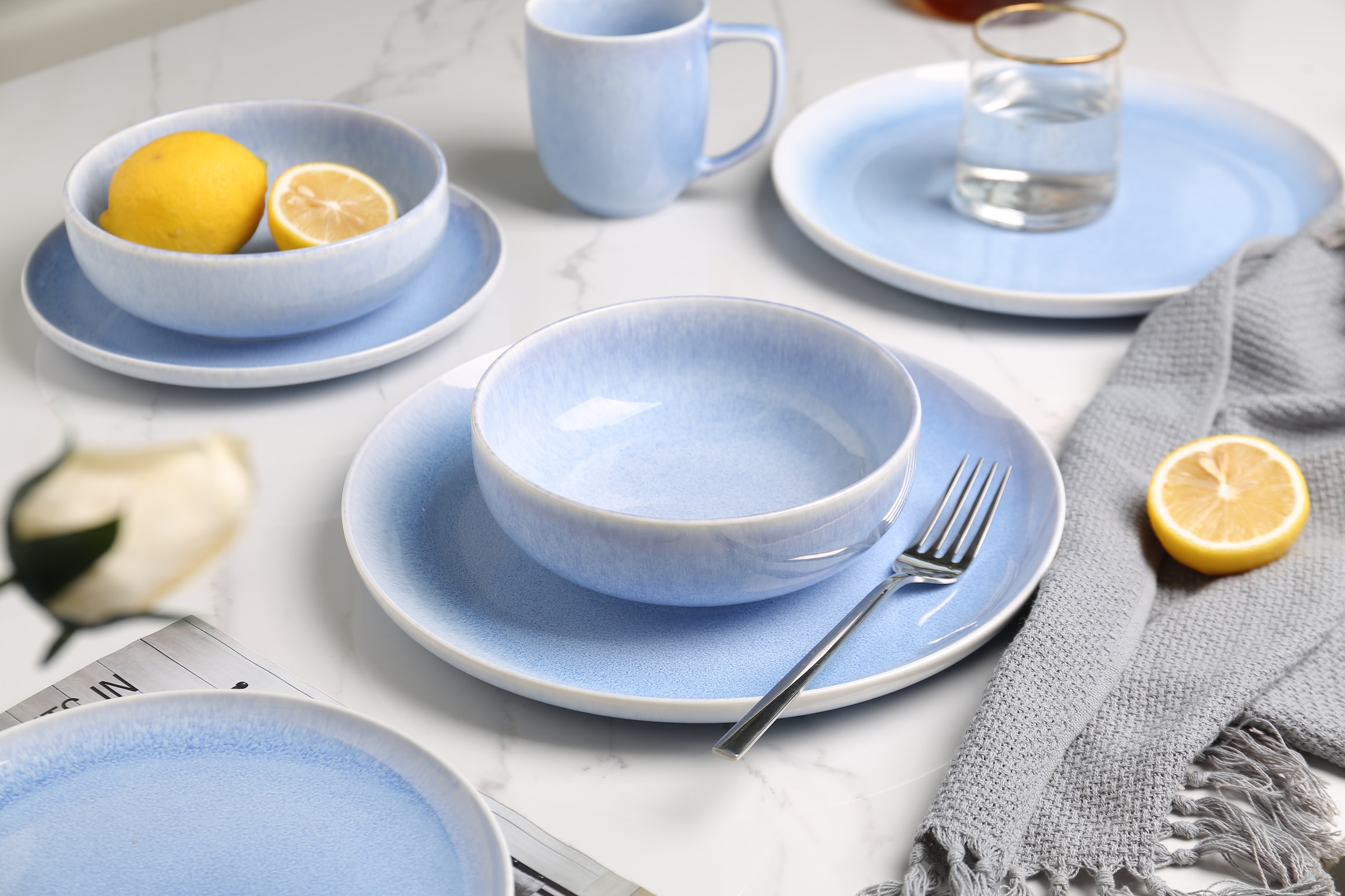 GOODproduct Set de vaisselle »Flett, mit Reaktivglasur« Teller Set, spülmaschinenfest und mikrowellengeeignet