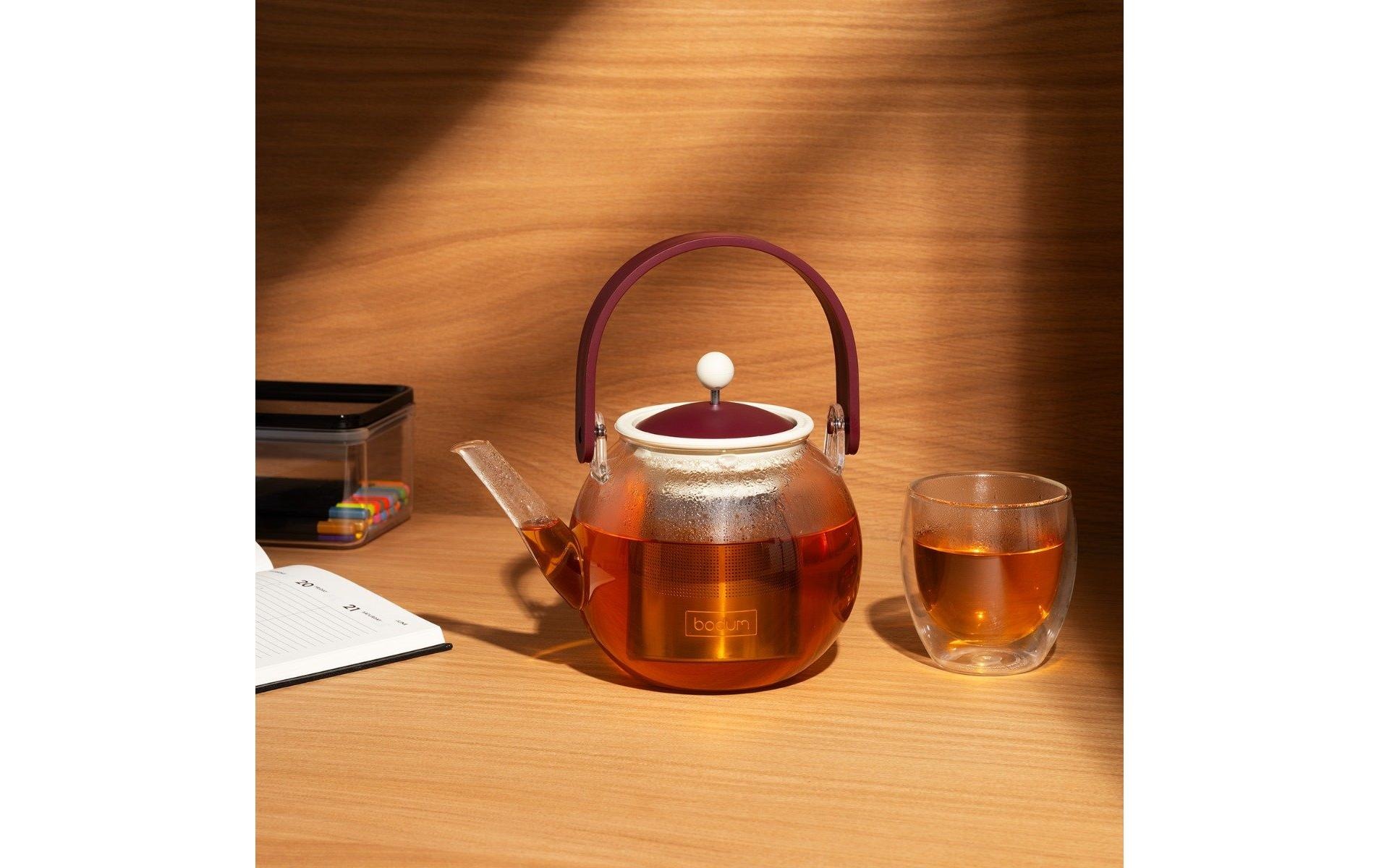 Bodum Distributeur de thé »Assam 1 l« Teebereiter mit Edelstahlfilter und Bambus Henkel