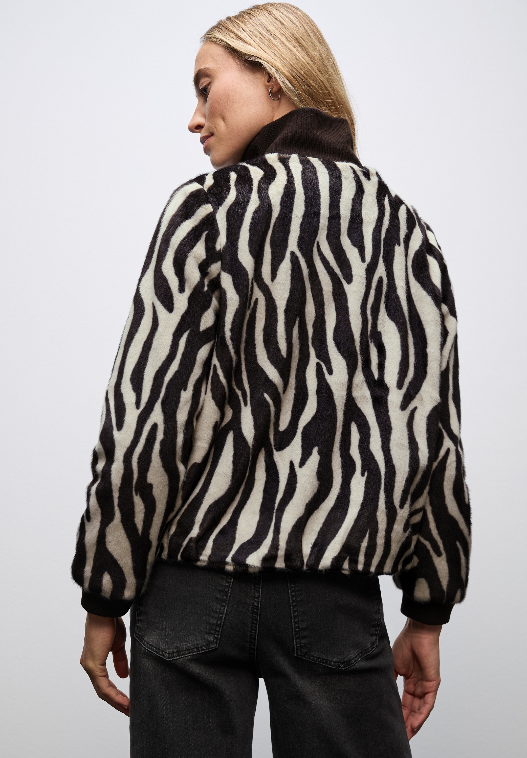 STREET ONE Blouson ohne Kapuze Fake Fur Zebra Blouson im Animal-Look