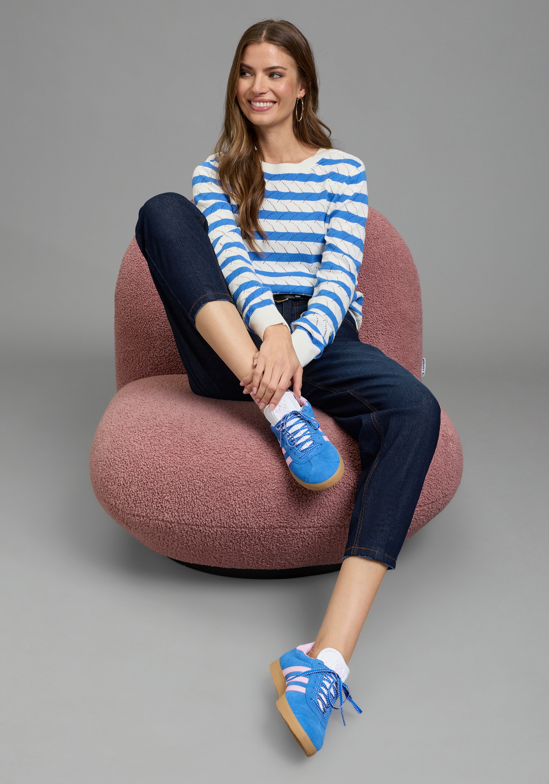 Laura Scott Pull ajouré leichter Übergangspullover mit moderner Struktur und Streifen