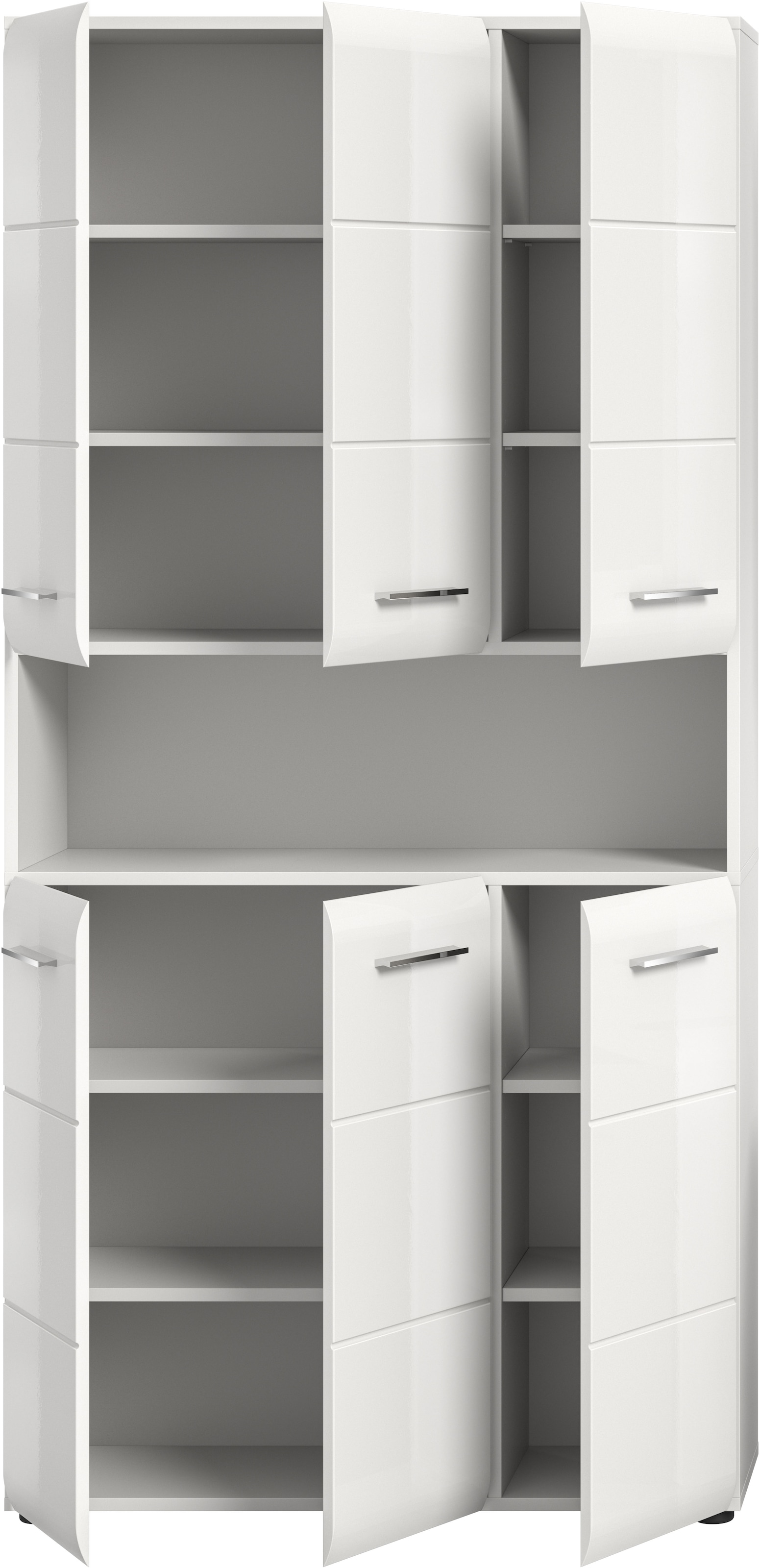 welltime Armoire de rangement 1 cuis tlg. Florenz, Mehrzweckschrank, Weiss Hochglanz Tiefzieh, 13 Fächer